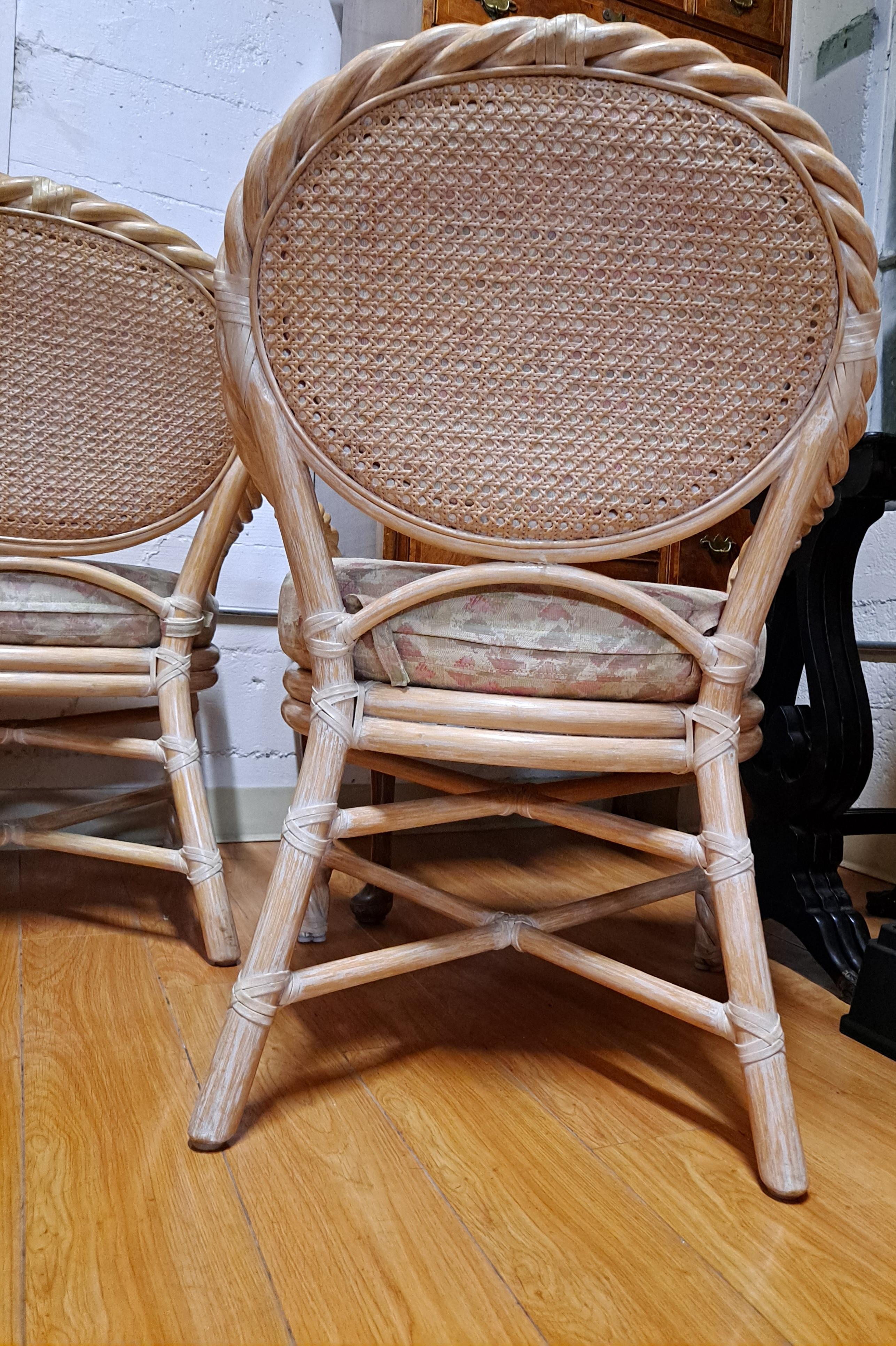 Set of 6 McGuire Twisted Rattan Rawhide Chairs For Sale 1