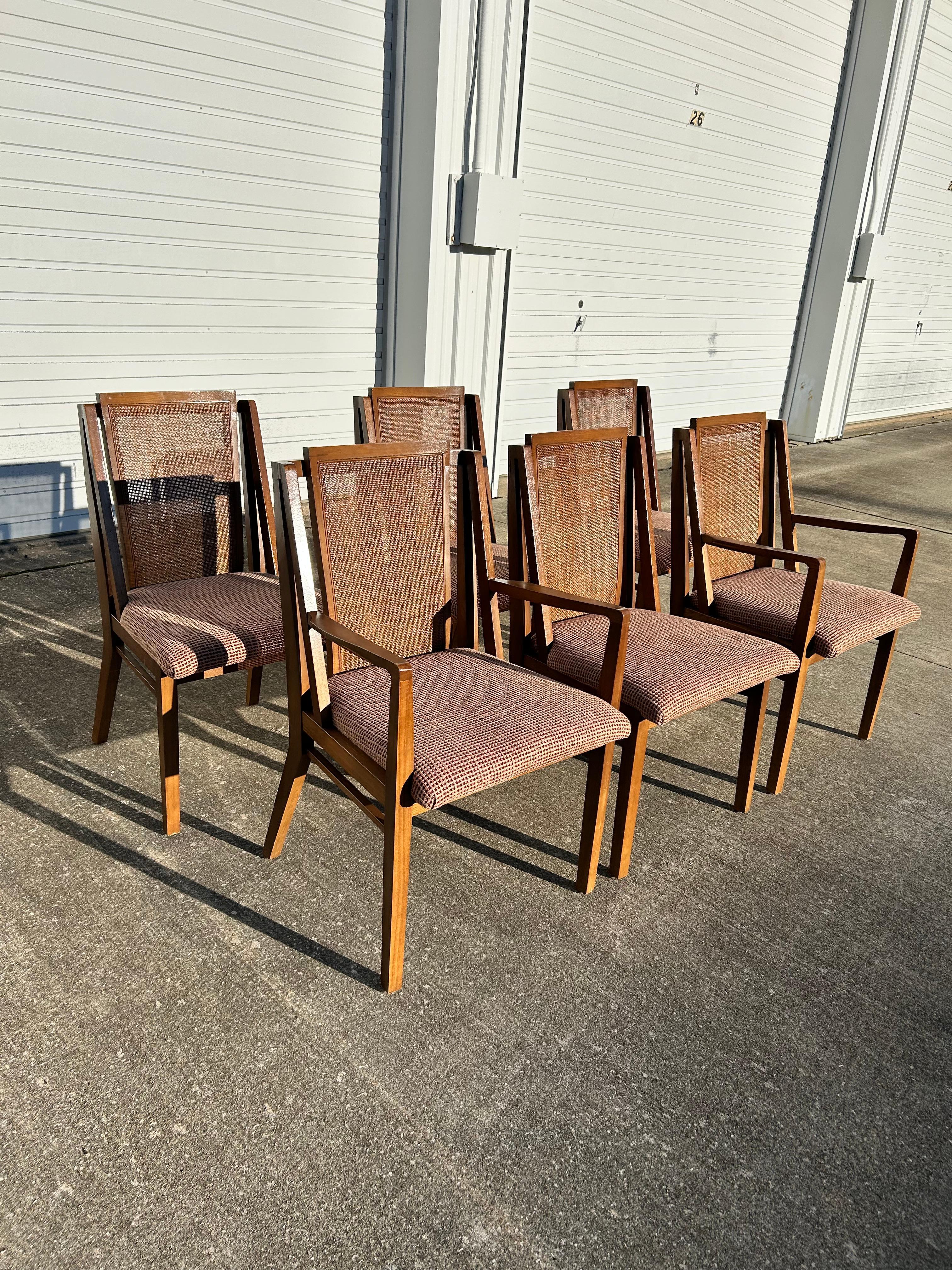 American Set of 6 MCM Cane Back Dining Chairs by Drexel For Sale