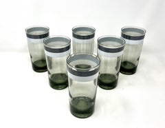 Set of 6 MCM Green Tint Striped Highball Cocktail Glasses, Mod Op Art