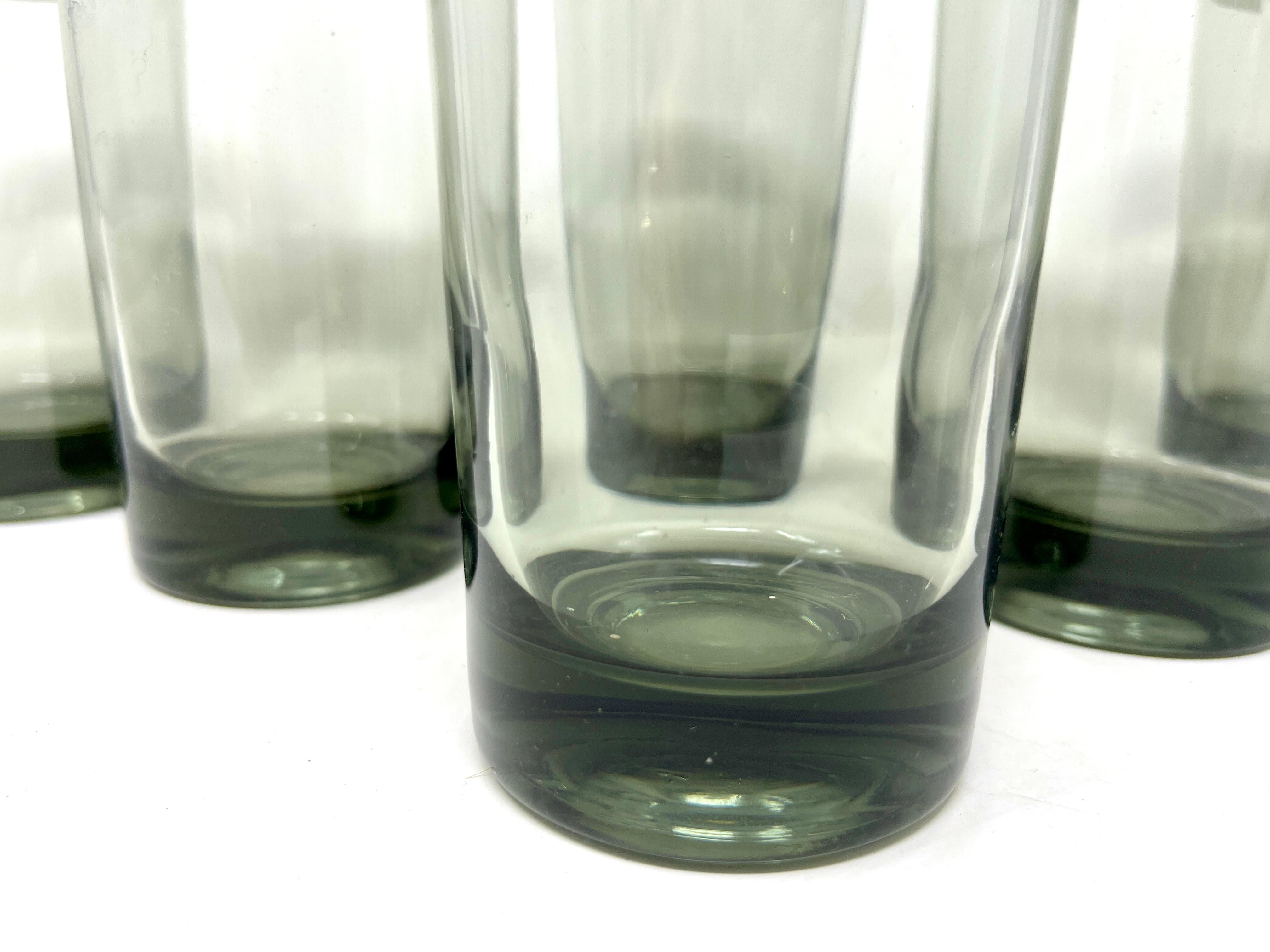 20ième siècle Ensemble de 6 verres à cocktail longs rayés vert teinté MCM, Mod Op Art en vente