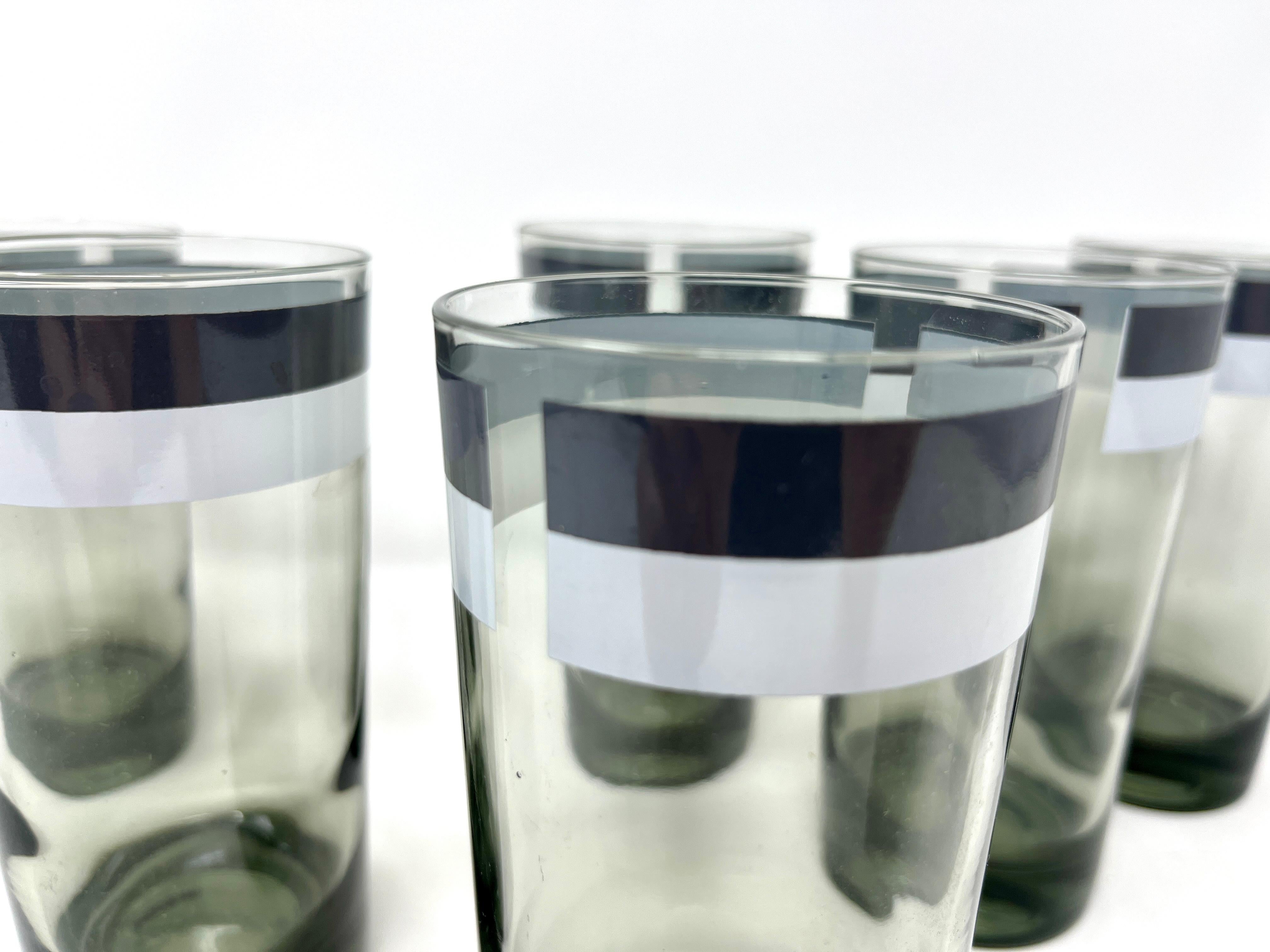 Verre Ensemble de 6 verres à cocktail longs rayés vert teinté MCM, Mod Op Art en vente