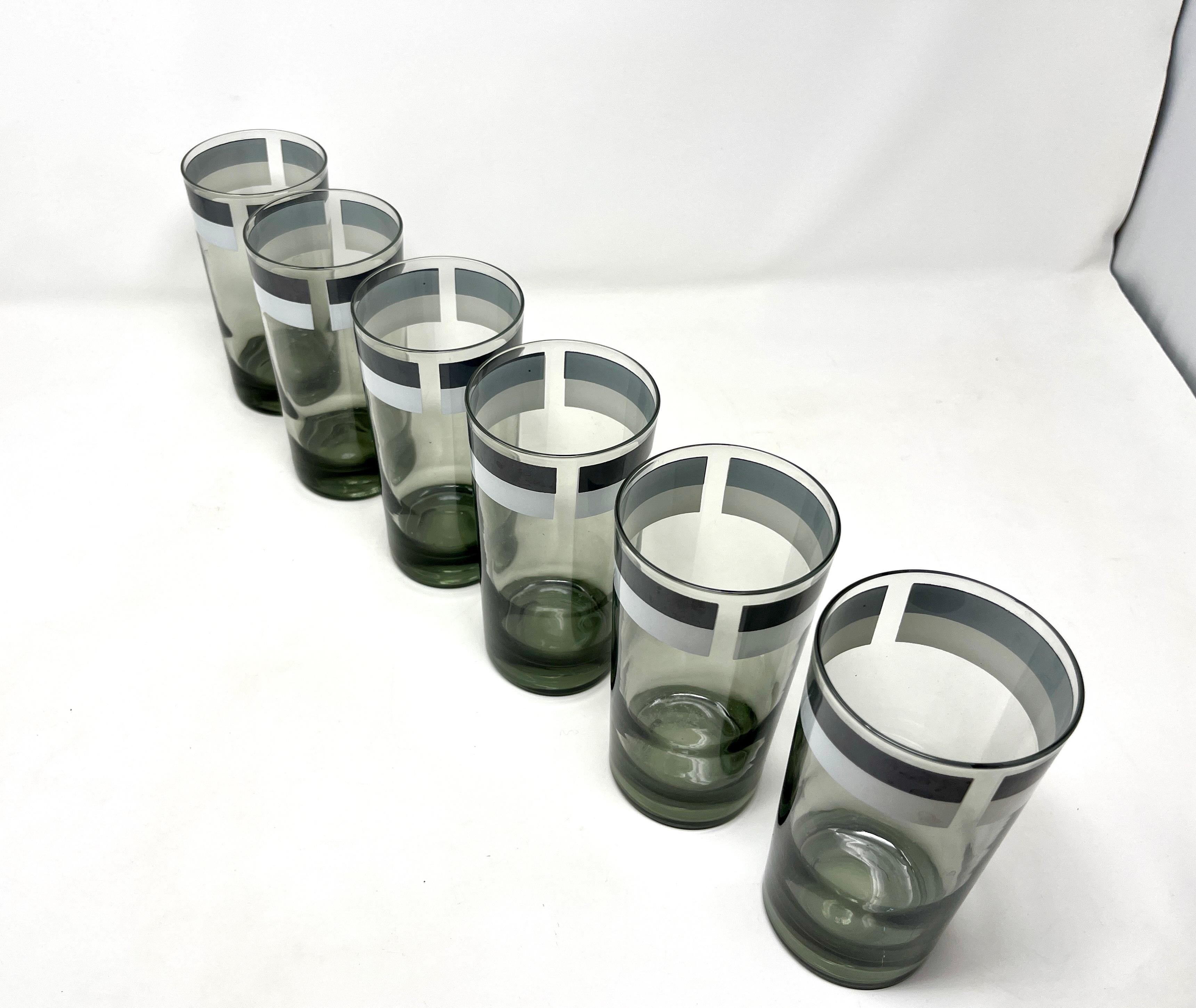 Ensemble de 6 verres à cocktail longs rayés vert teinté MCM, Mod Op Art en vente 2