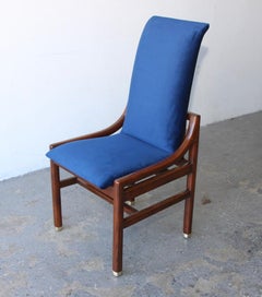 Set of 6 MCM Henredon Scene One Royal Blue velvet Campaign Parsons Dining Chairs