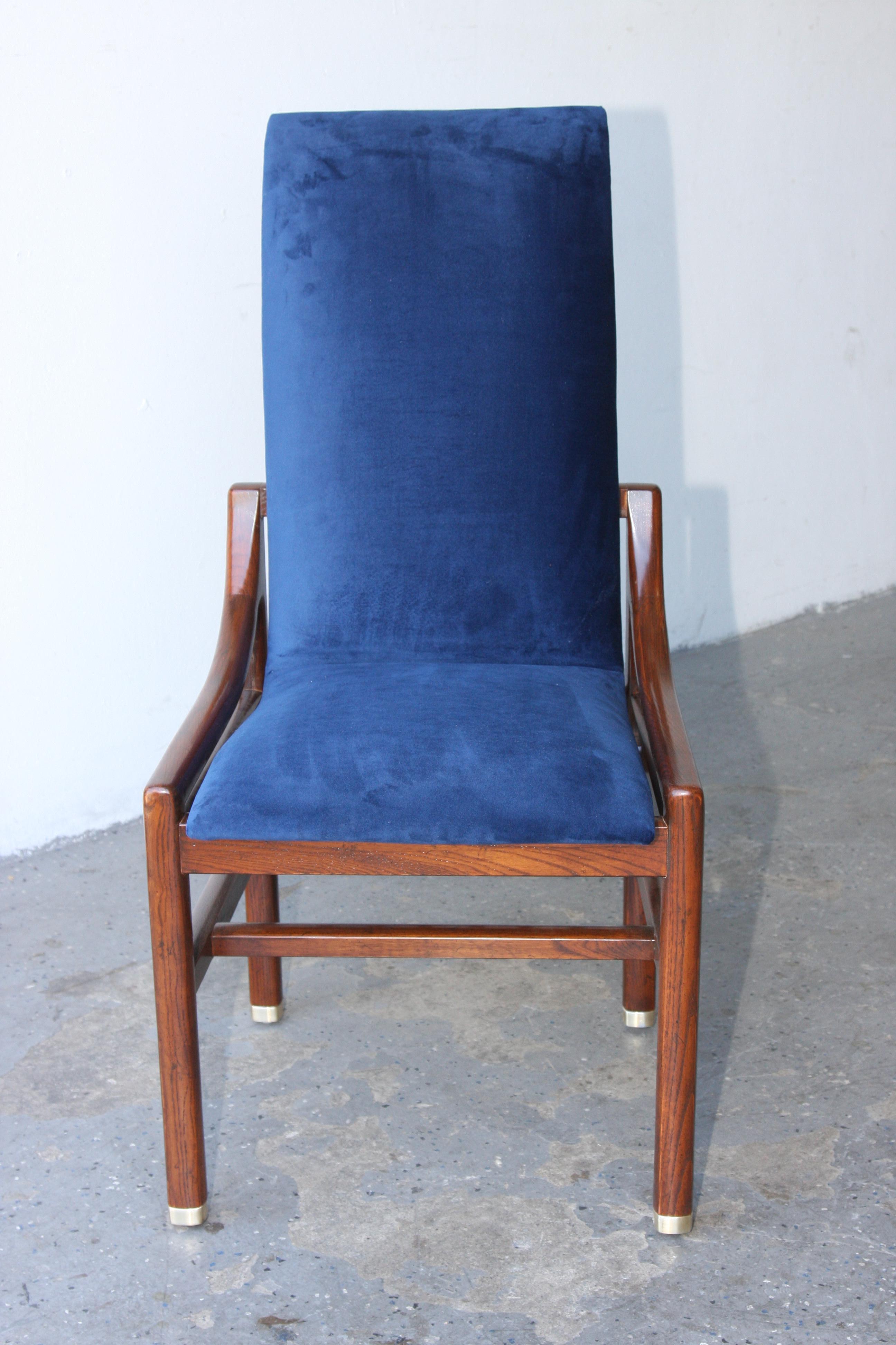 Late 20th Century Set of 6 MCM Henredon Scene One Royal Blue velvet Campaign Parsons Dining Chairs For Sale