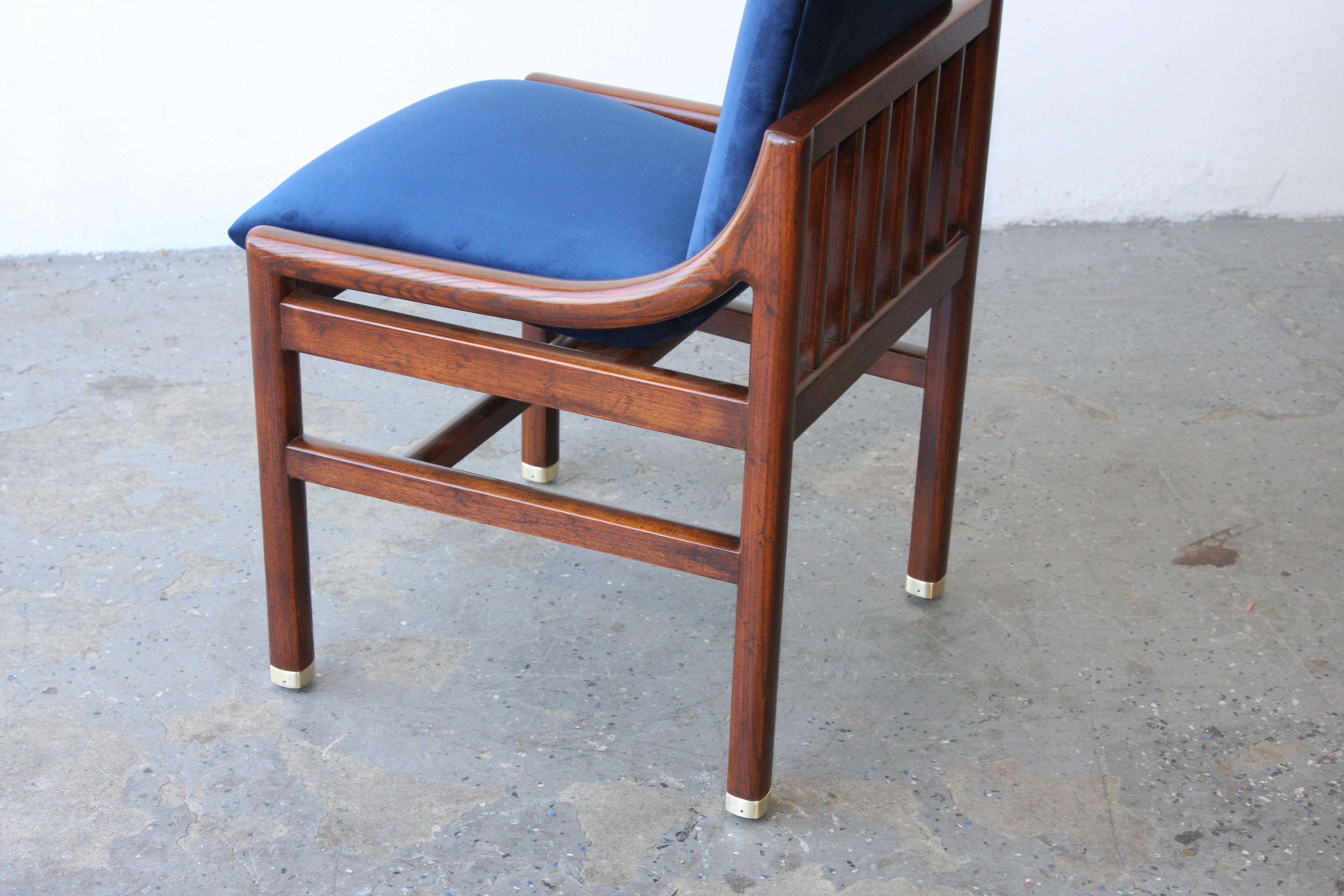 Velvet Set of 6 MCM Henredon Scene One Royal Blue velvet Campaign Parsons Dining Chairs For Sale