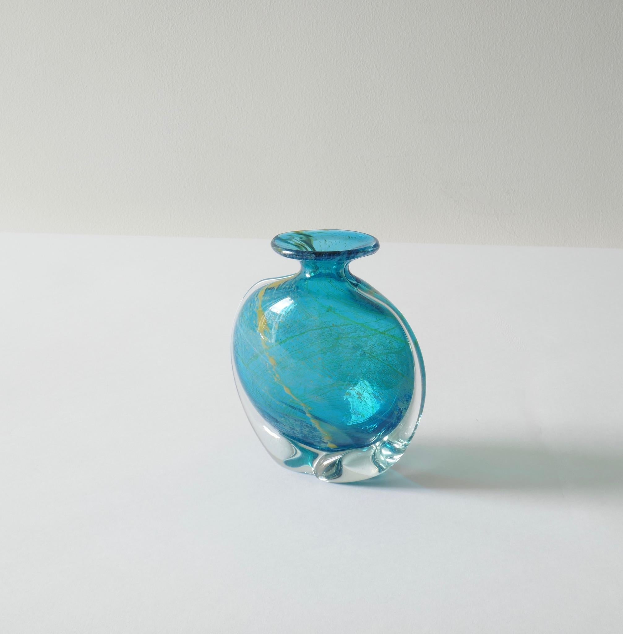 Set of 6 Mdina Turquoise Blue and Green Glass Vases, 1960s In Good Condition In London, GB