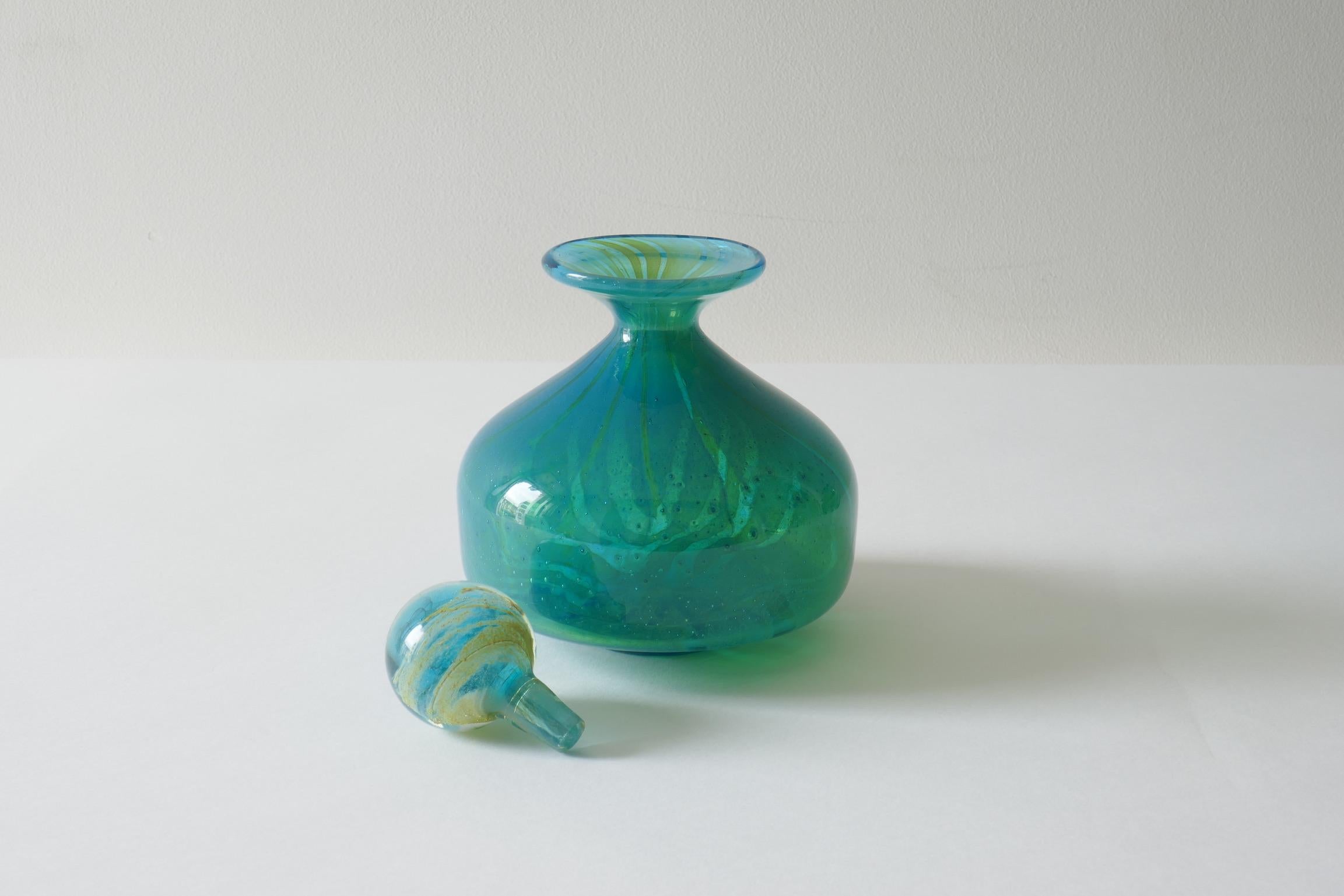 Set of 6 Mdina Turquoise Blue and Green Glass Vases, 1960s 2