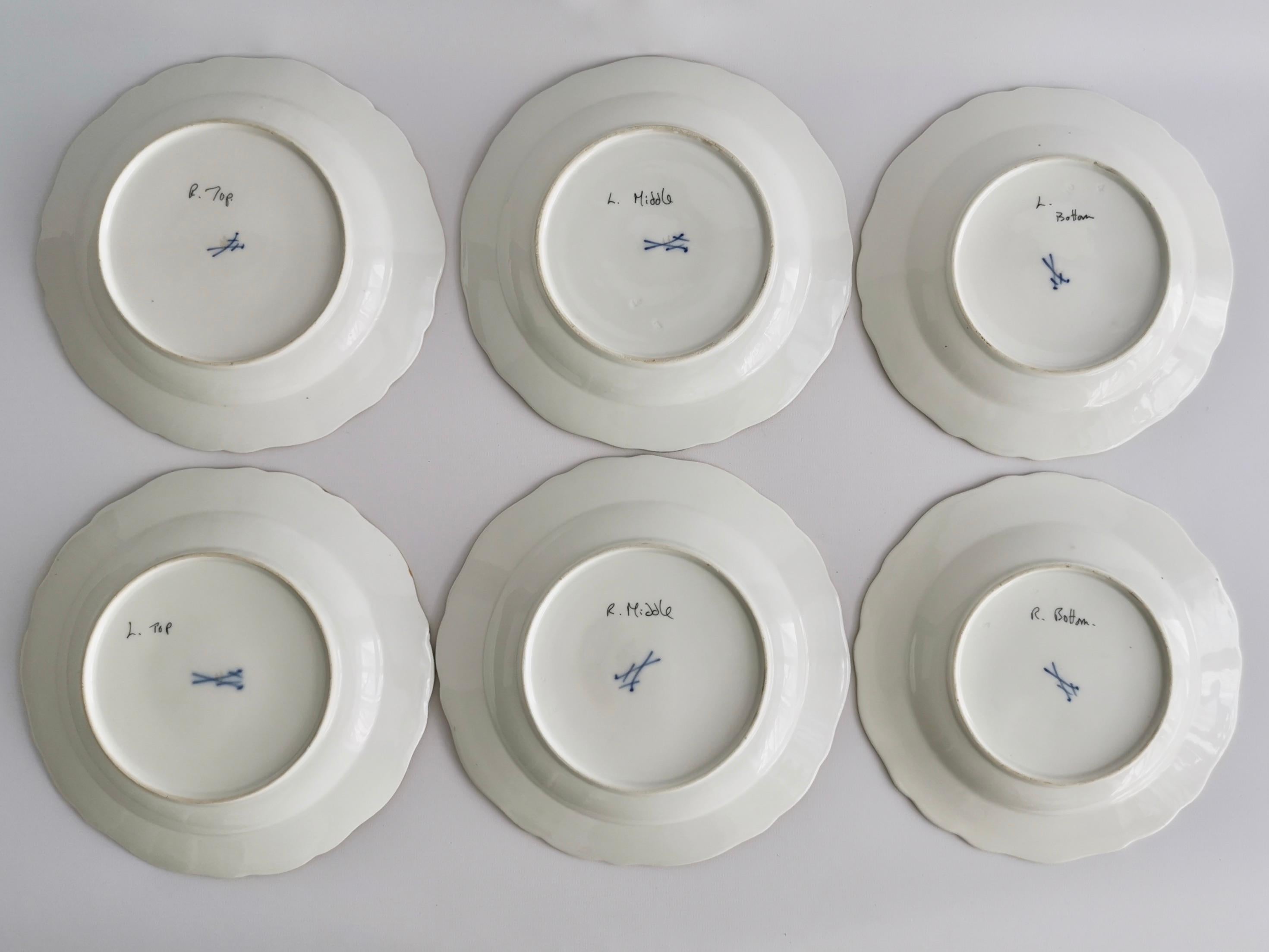 Set of 6 Meissen Porcelain Dessert Plates, White, Hand Painted Birds, 1852-1870 6