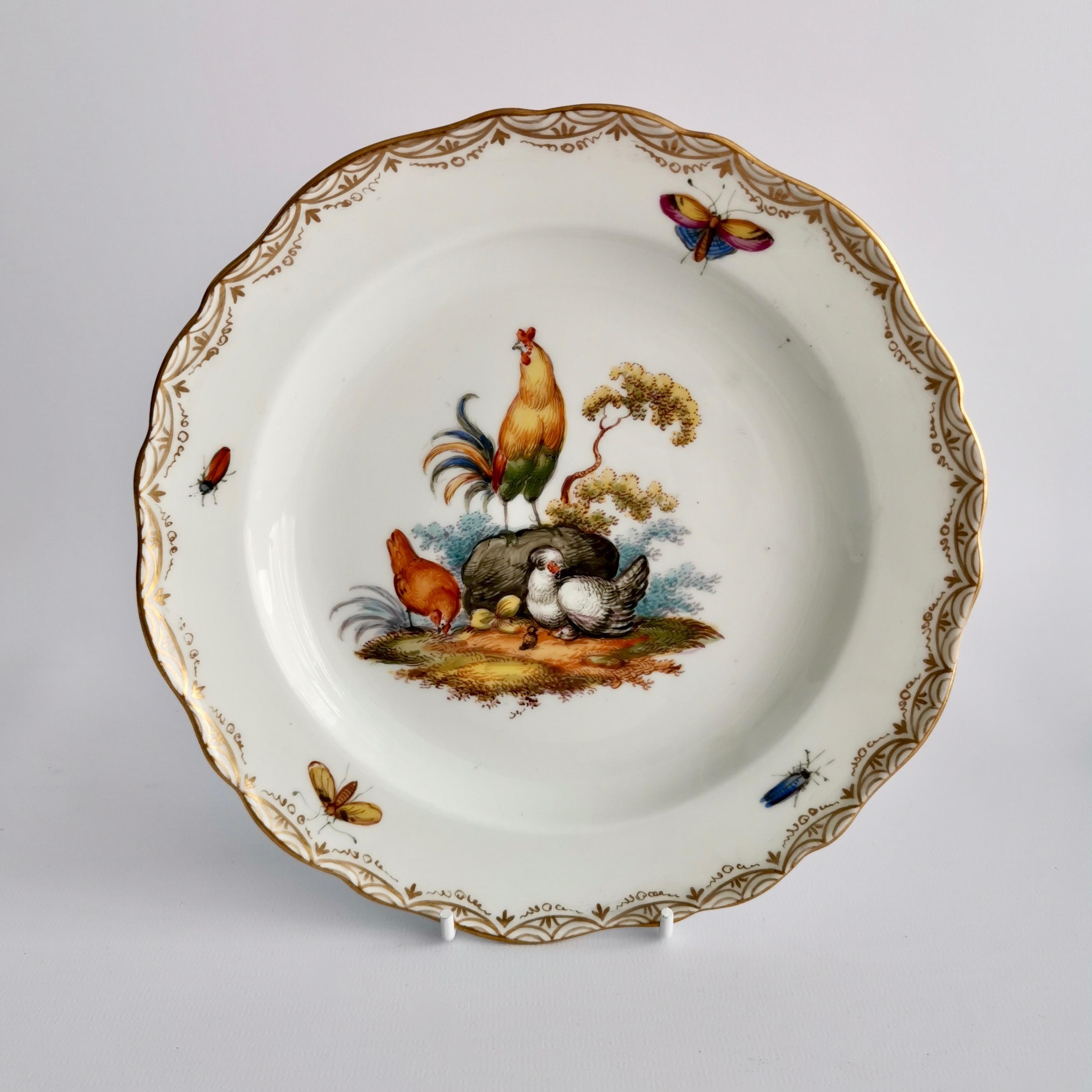 Victorian Set of 6 Meissen Porcelain Dessert Plates, White, Hand Painted Birds, 1852-1870