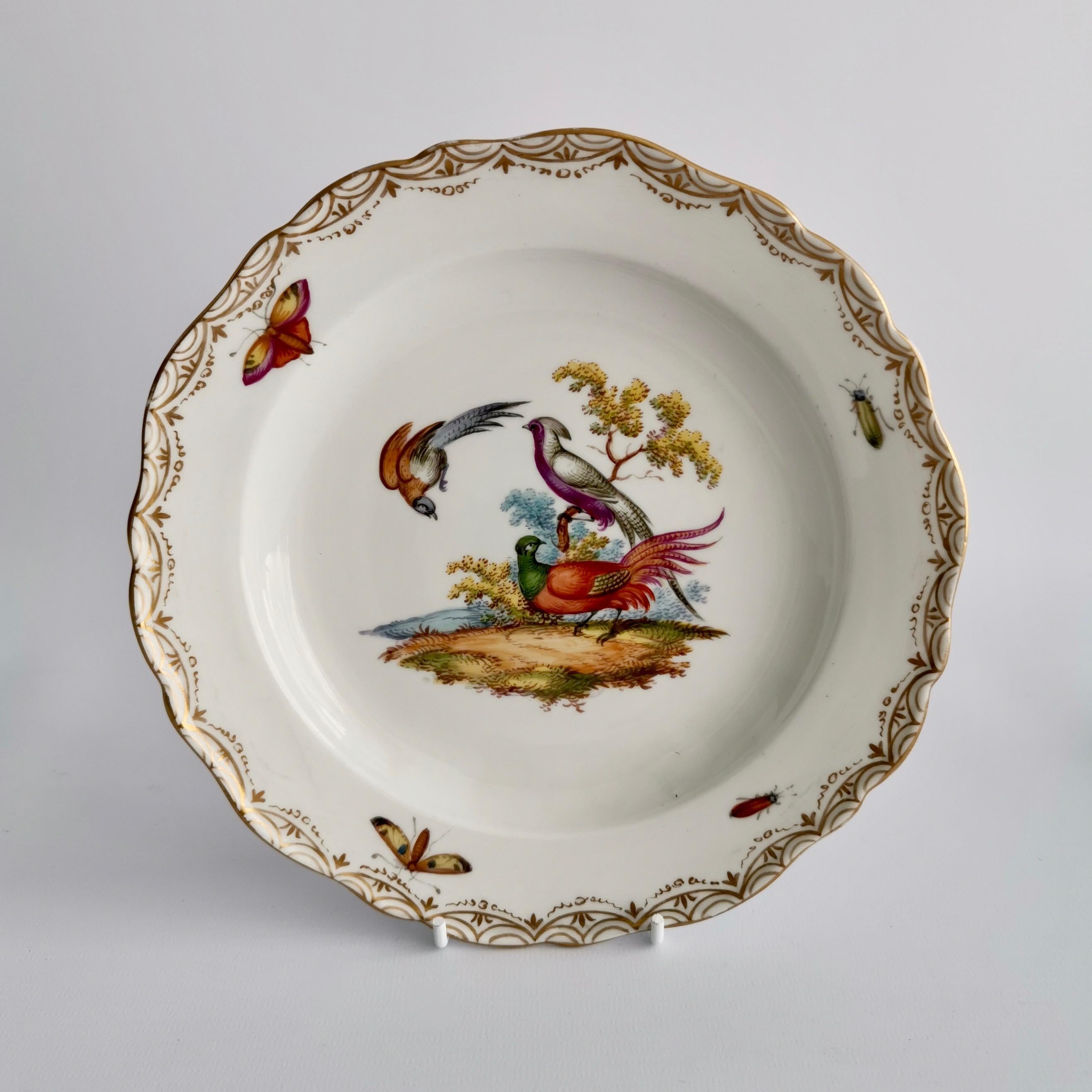 German Set of 6 Meissen Porcelain Dessert Plates, White, Hand Painted Birds, 1852-1870