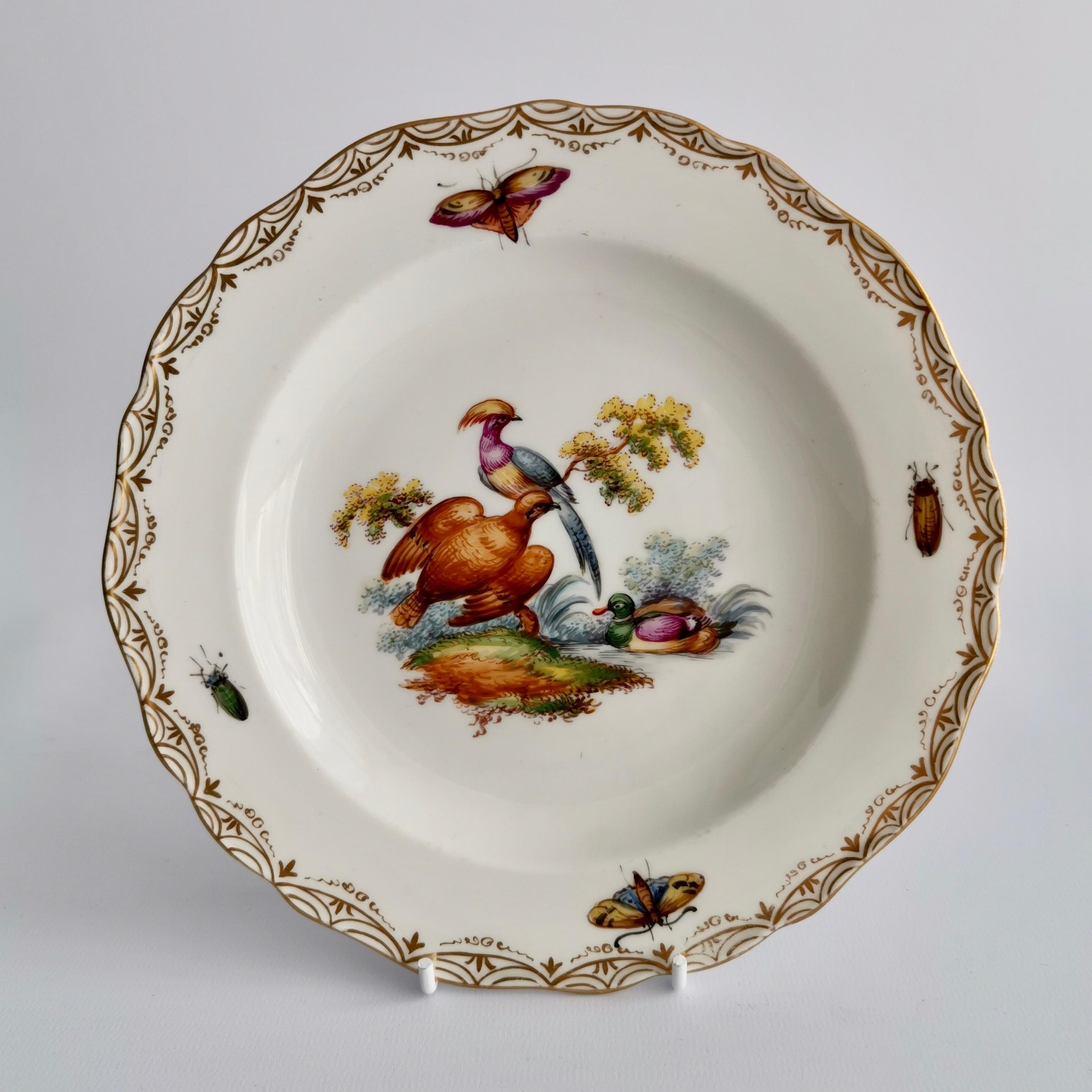 Hand-Painted Set of 6 Meissen Porcelain Dessert Plates, White, Hand Painted Birds, 1852-1870