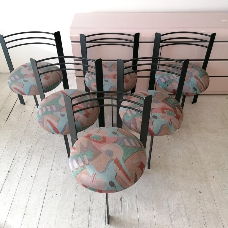 Set of 6 Memphis style postmodern powder-coated iron dining chairs, USA ...