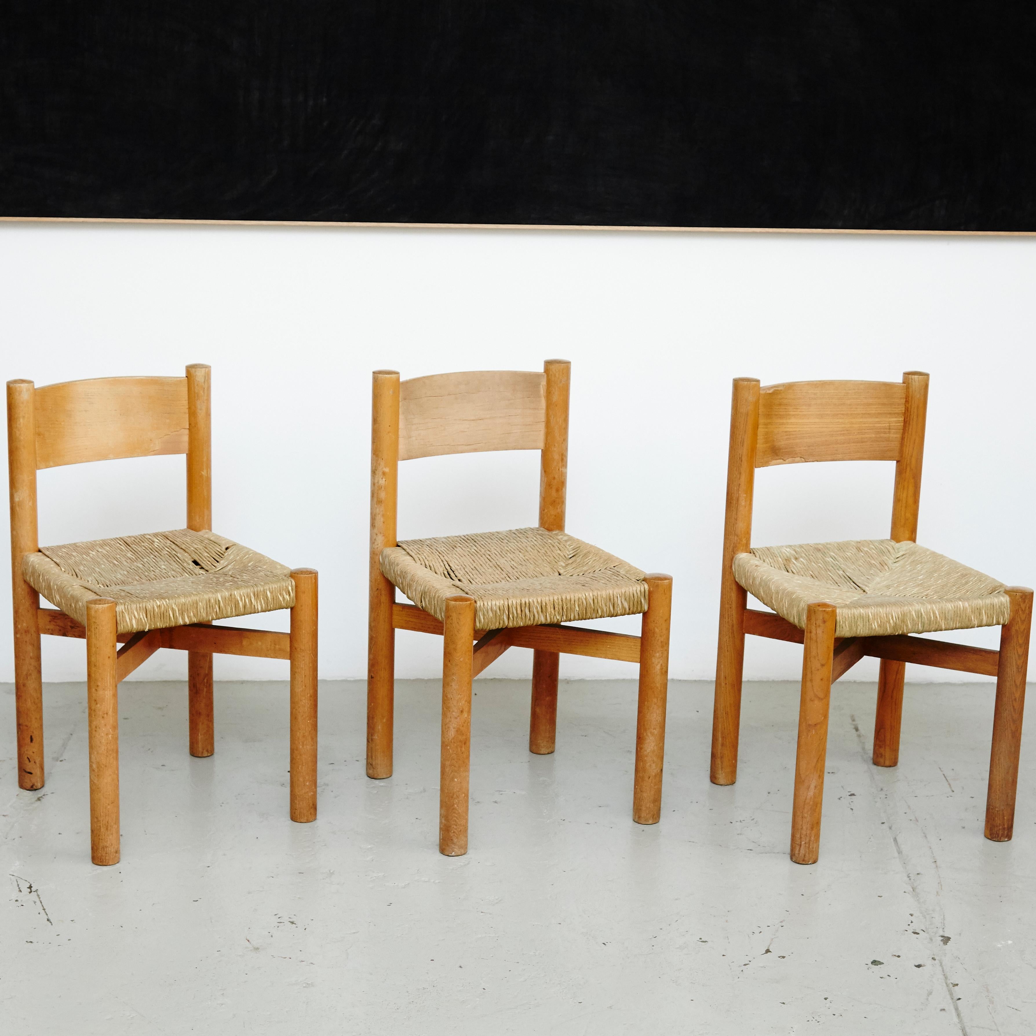 Mid-Century Modern Set of 6 Meribel Chairs by Charlotte Perriand, circa 1950
