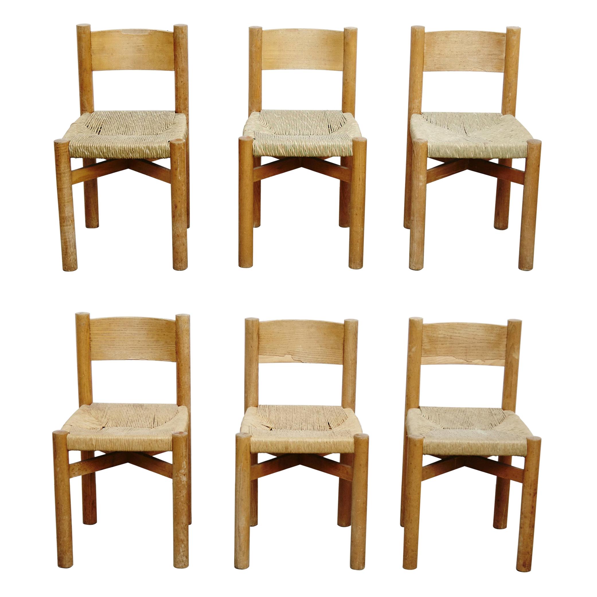 Set of 6 Meribel Chairs by Charlotte Perriand, circa 1950
