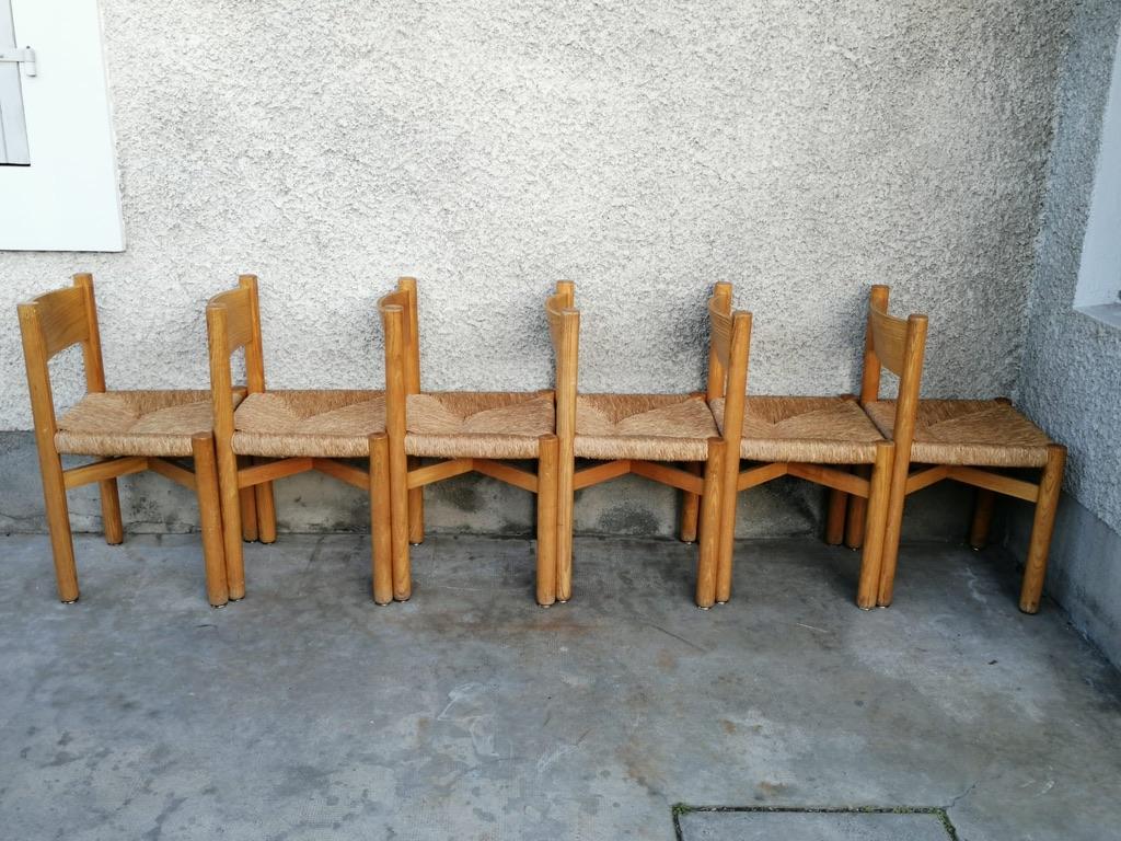 French Set of 6 Meribel Dining Chairs by Charlotte Perriand, France, circa 1950s For Sale