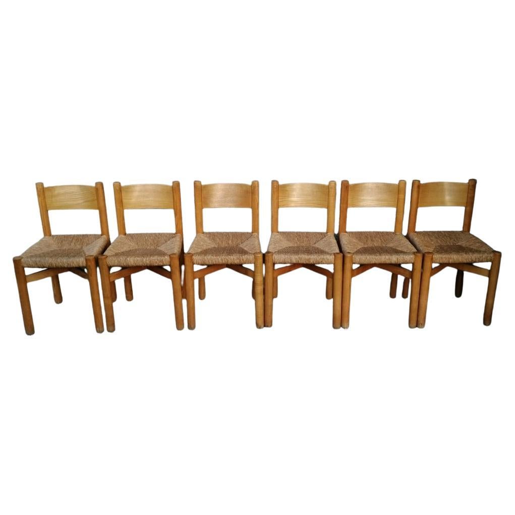 Ensemble de 6 chaises de salle à manger Meribel par Charlotte Perriand, France, vers 1950 en vente