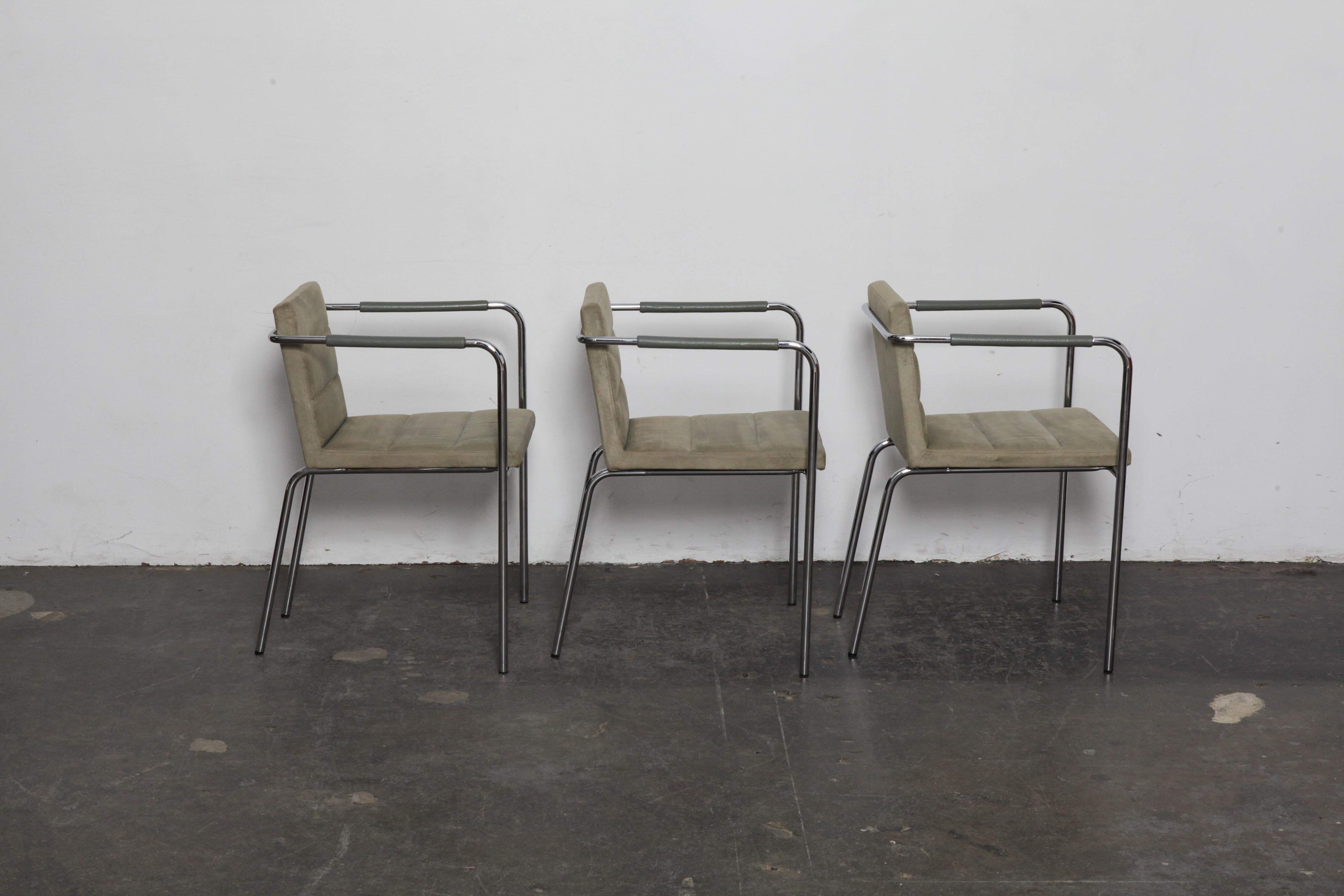 Set of 6 metal and original ultra suede dining chairs by Gunilla Allard for Lammhults Möbler, Sweden, 1980's, model 