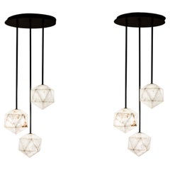 Set Of 6 Meteorite Pendant Lamps by United Alabaster