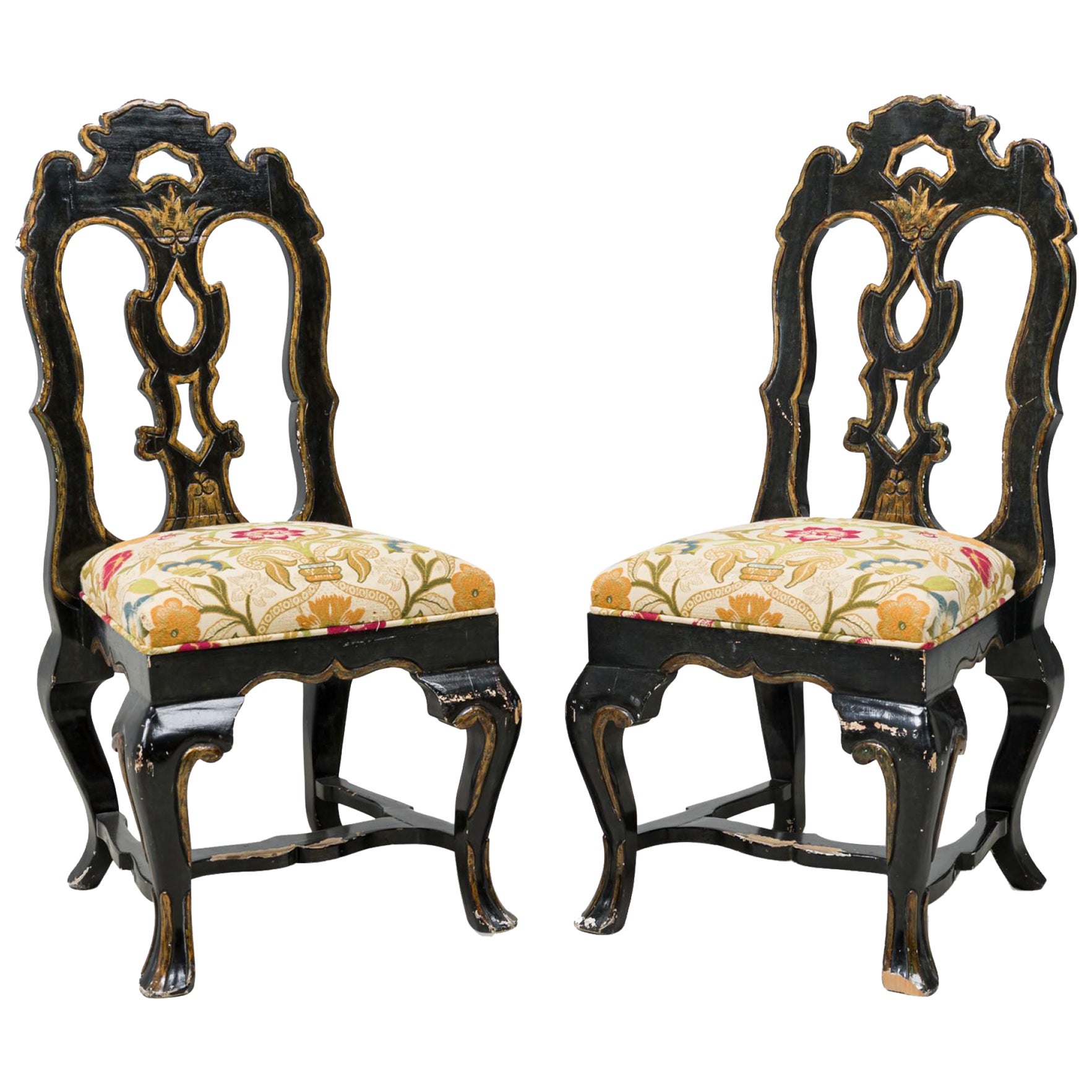 Michael Taylor ensemble de 6 chaises de salle à manger portugaises rococo tapissées en bois doré en vente