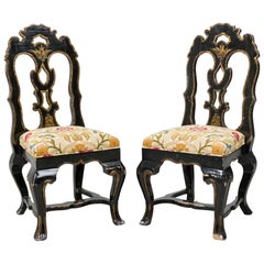 Conjunto de 6 sillas de comedor tapizadas de madera dorada rococó portuguesa Michael Taylor
