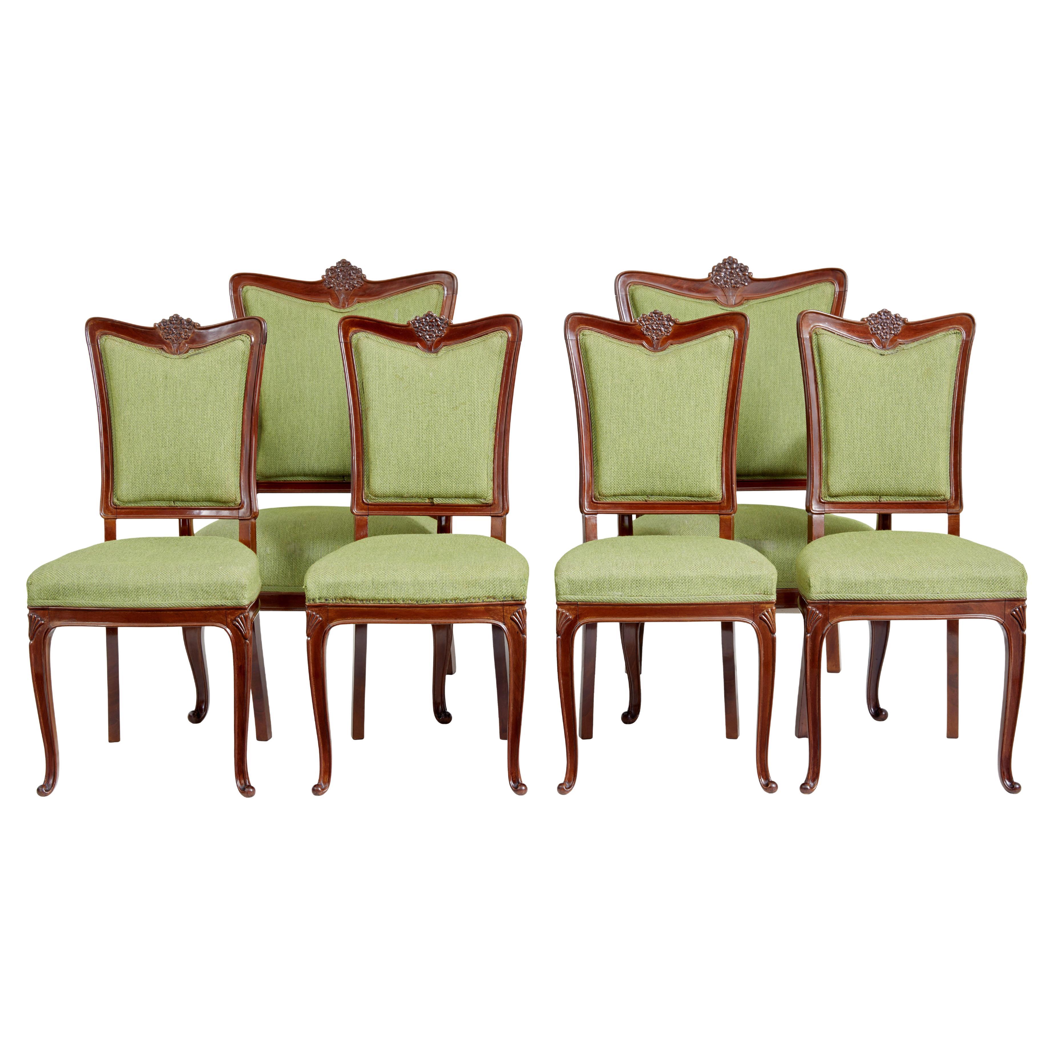 Set of 6 mid 20th century carved dining chairs For Sale