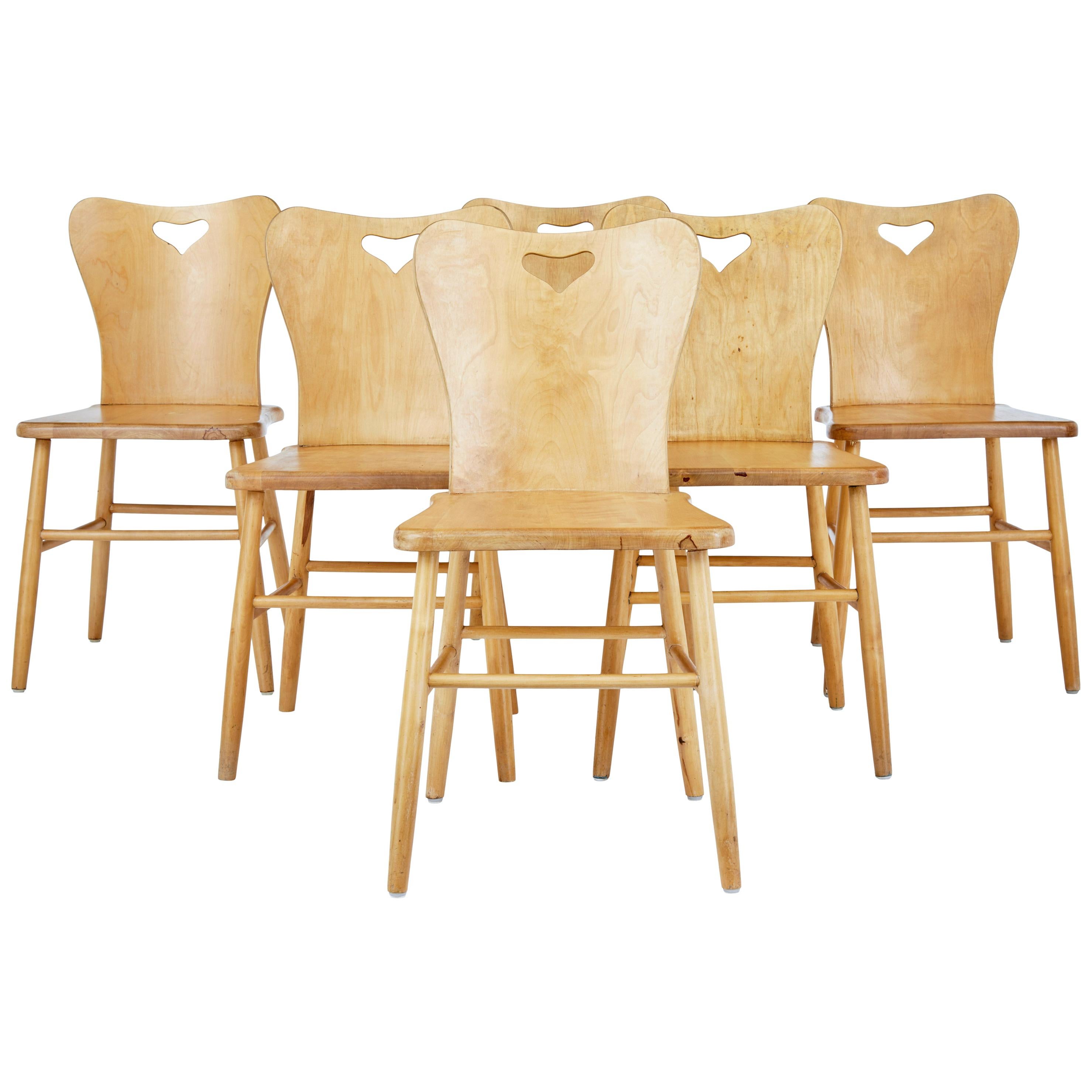 Set of 6 Mid-20th Century Scandinavian Pine Dining Chairs