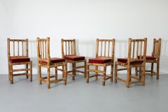 Mid-Century Tropicalist Bamboo Dining Chairs, Set of 6, Red Cushions