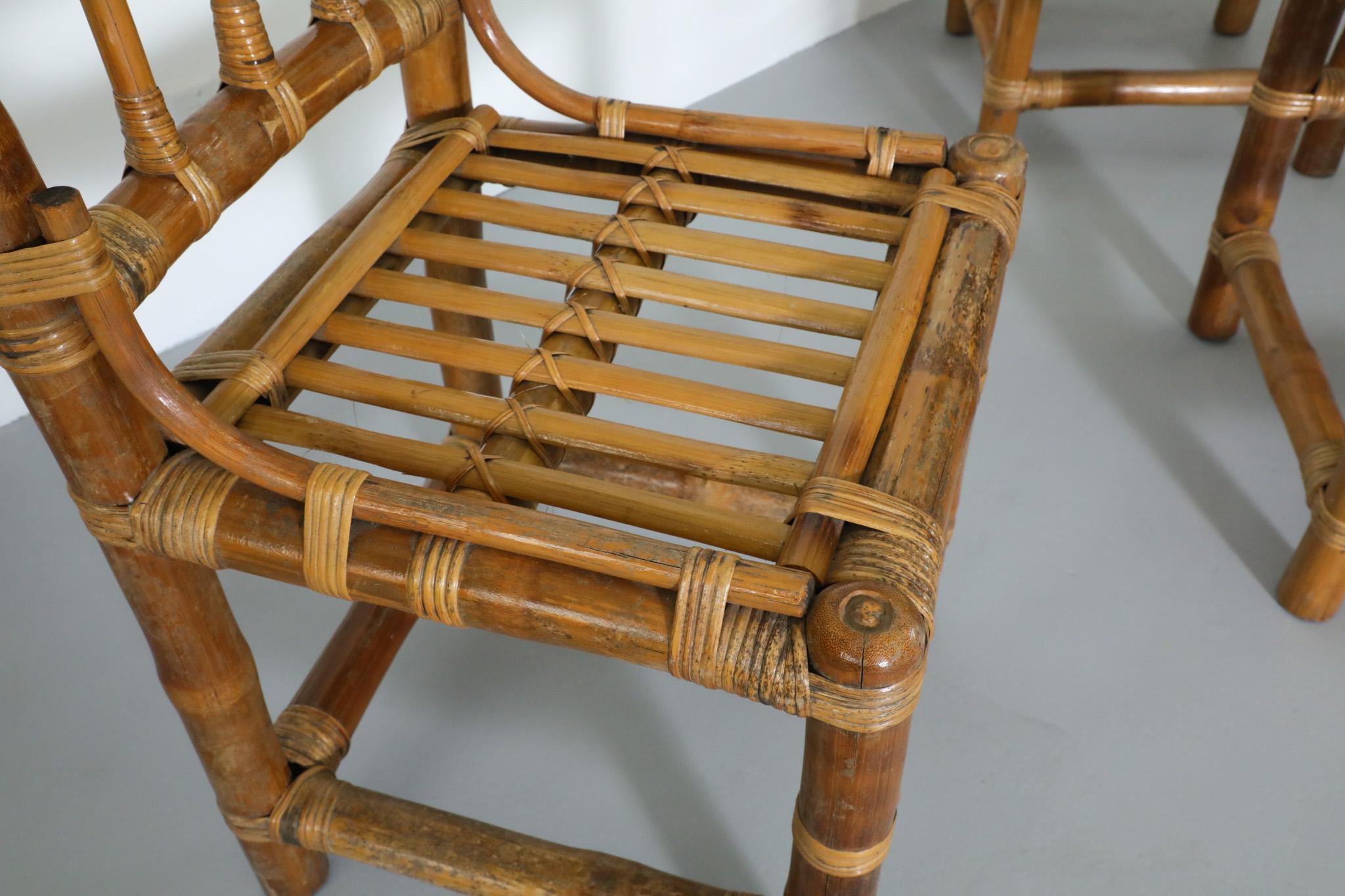 Mid-20th Century Set of 6 Mid-Century bamboo dining chairs in Tropicalist Style For Sale