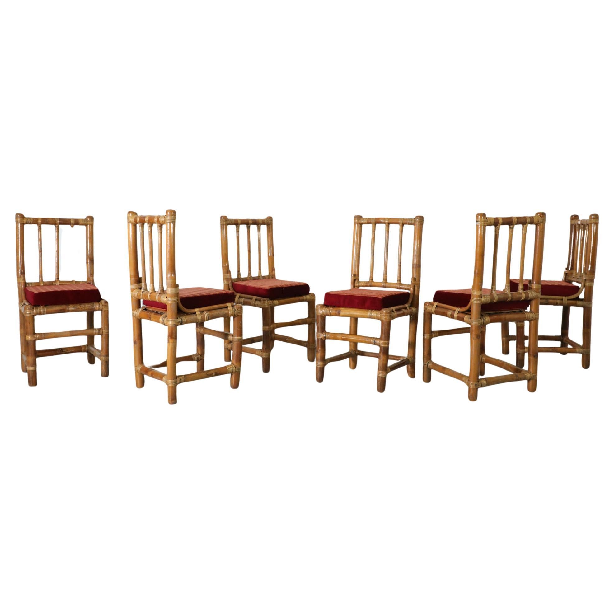 Set of 6 Mid-Century bamboo dining chairs in Tropicalist Style For Sale