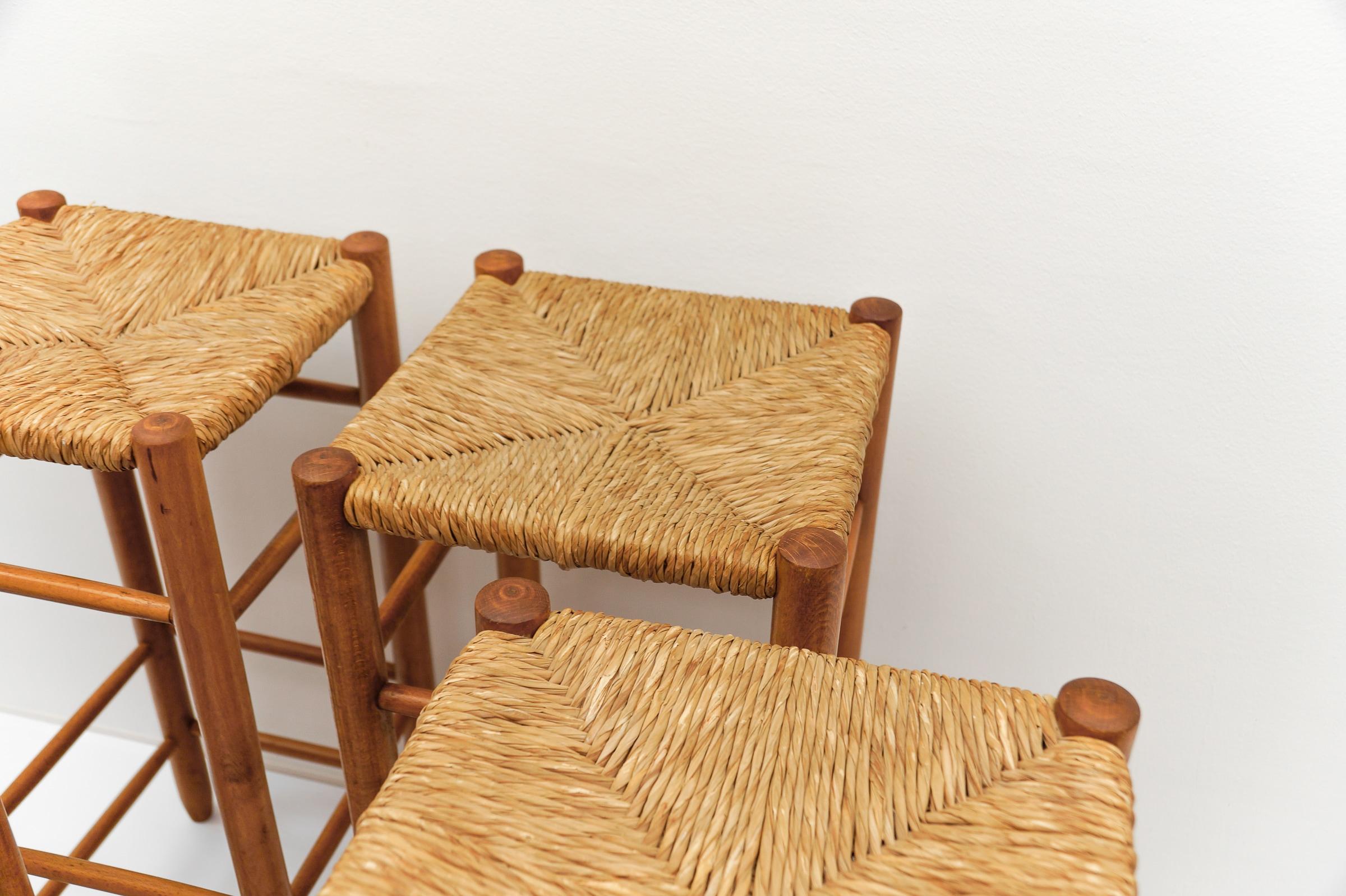 Set of 6 Mid-Century Bar Stools in Wood and Bast, 1960s Italy For Sale 11
