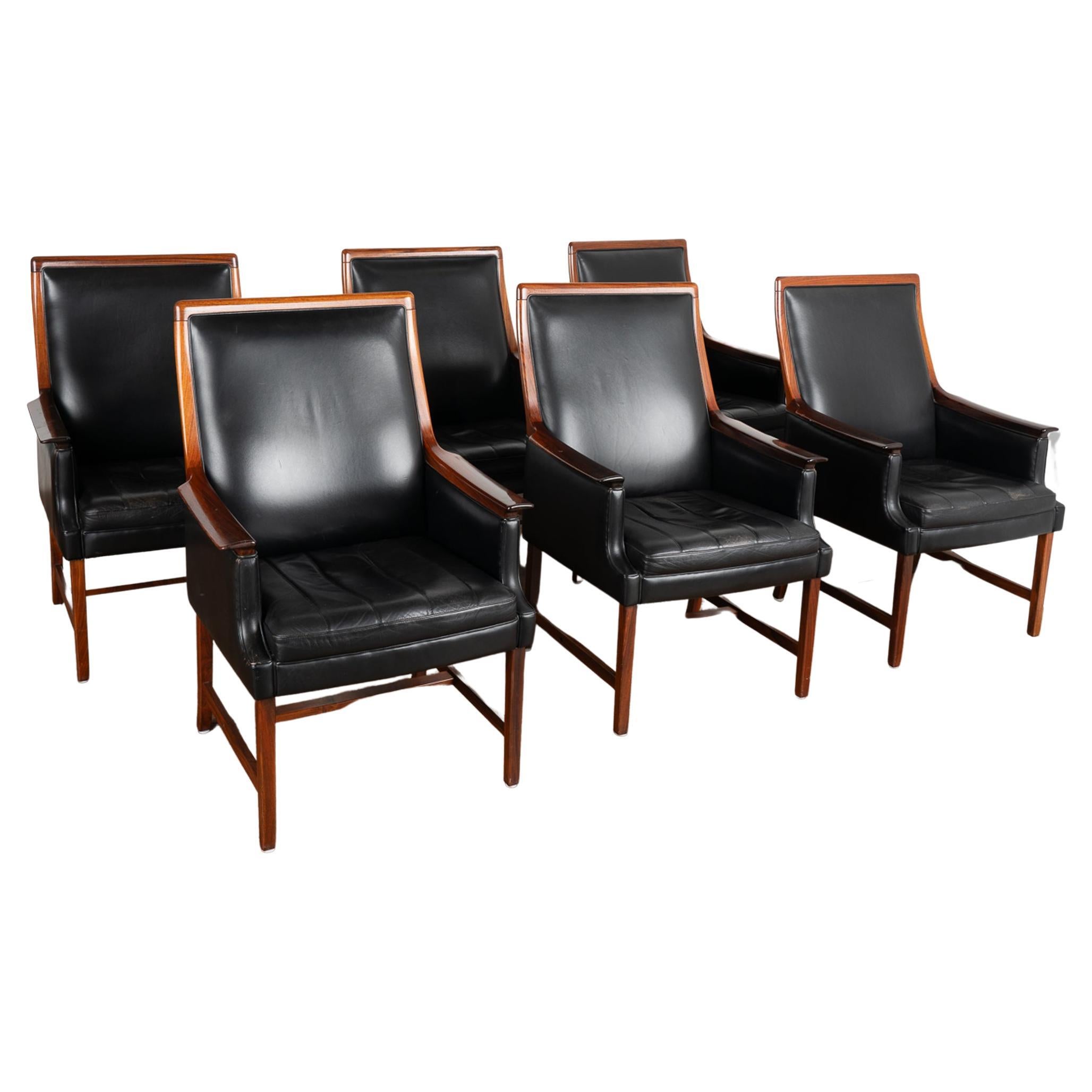 Set of 6 Mid Century Black Leather Chairs by Torbjørn Afdal, Norway circa 1970 For Sale