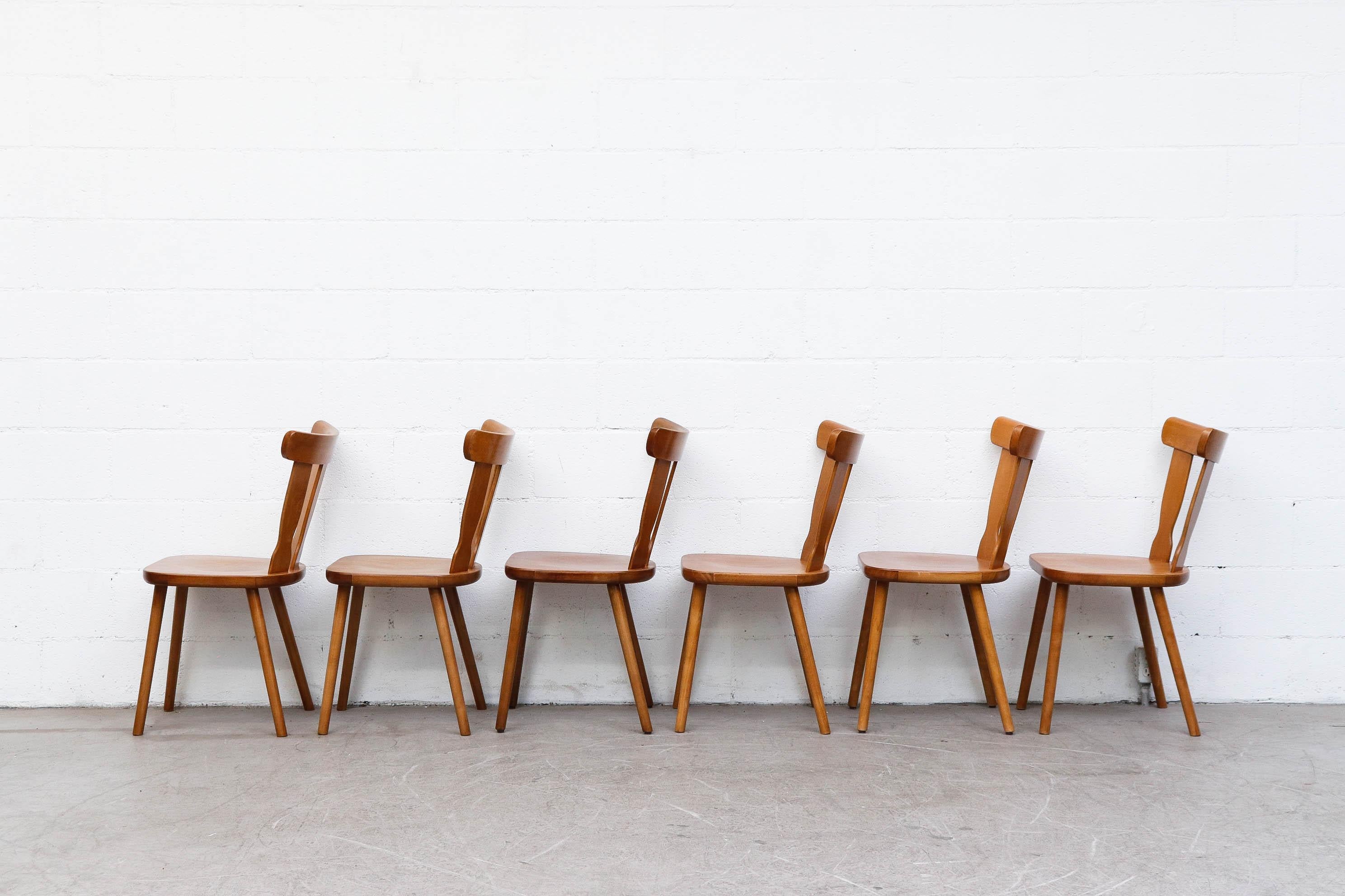 Dutch Set of 6 Midcentury Blonde Gilbert Marklund Inspired Brutalist Farm Chairs