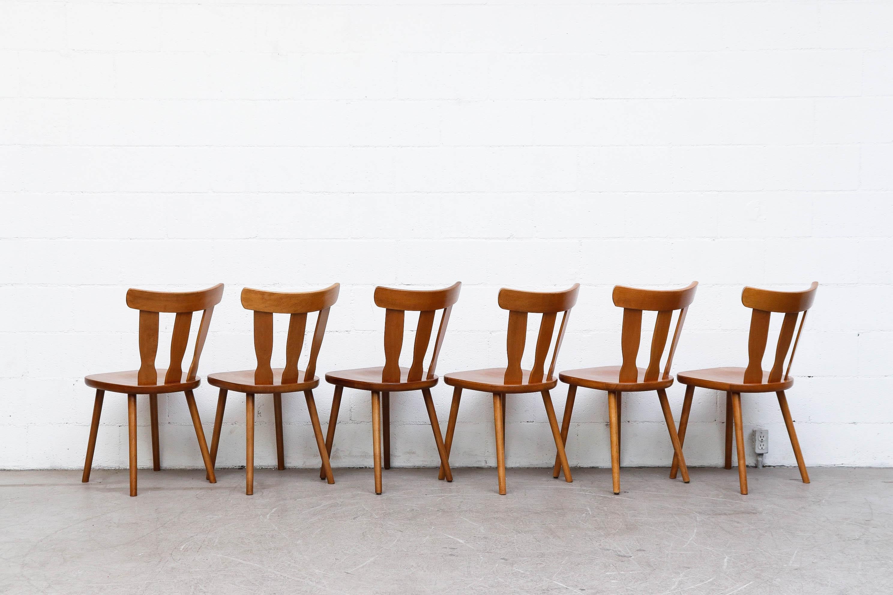 Set of 6 Midcentury Blonde Gilbert Marklund Inspired Brutalist Farm Chairs In Good Condition In Los Angeles, CA