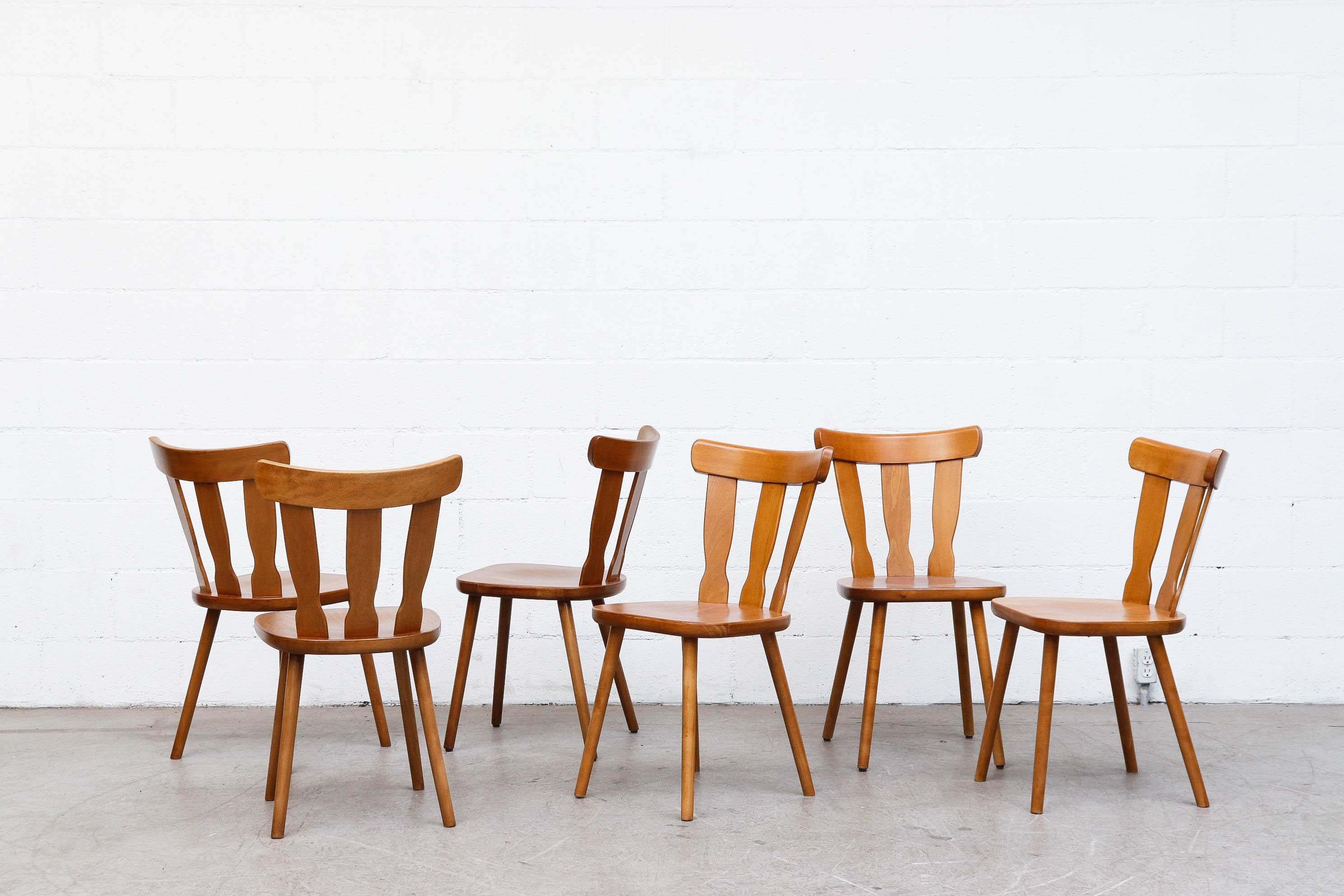 Wood Set of 6 Midcentury Blonde Gilbert Marklund Inspired Brutalist Farm Chairs