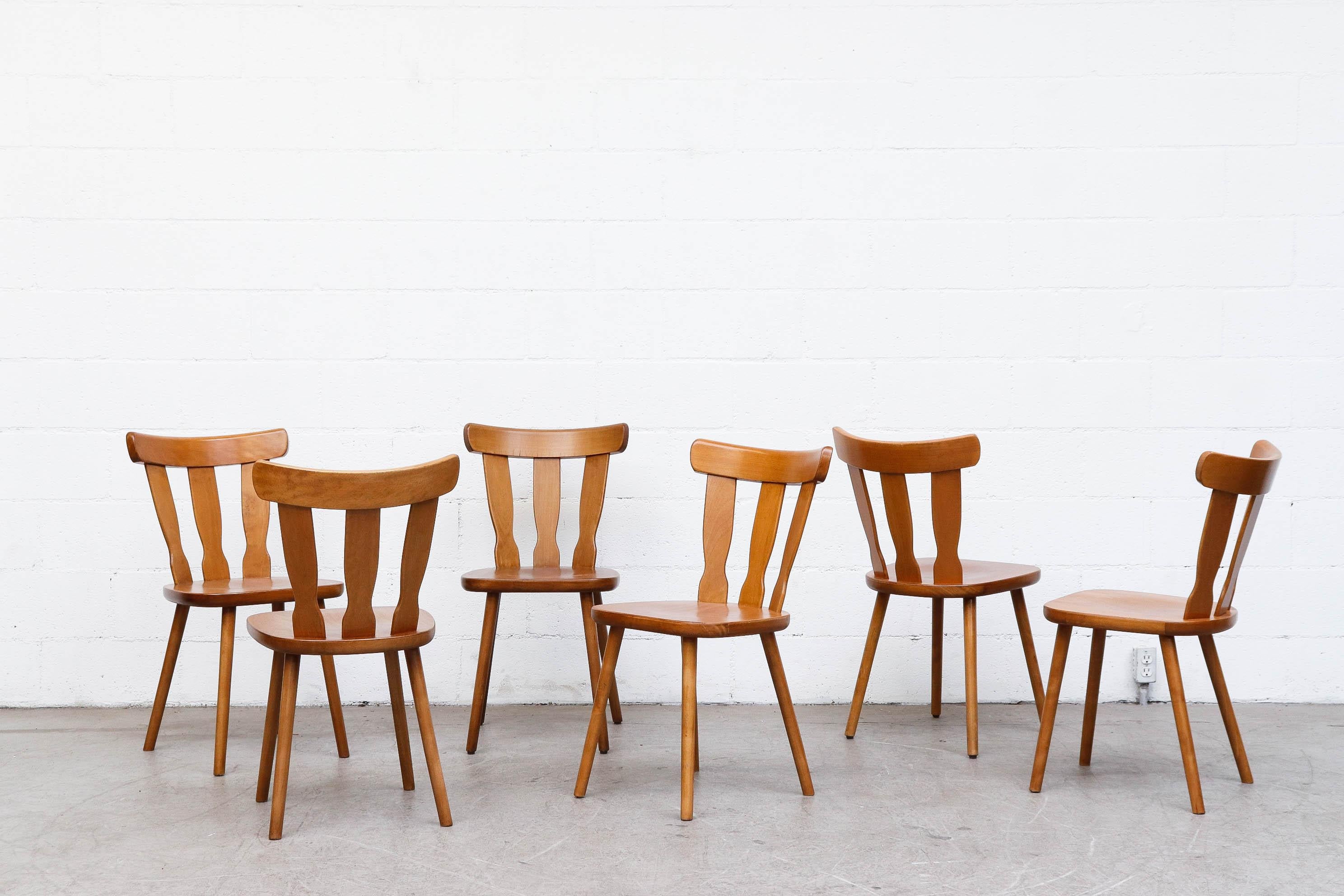 Set of 6 Midcentury Blonde Gilbert Marklund Inspired Brutalist Farm Chairs 1