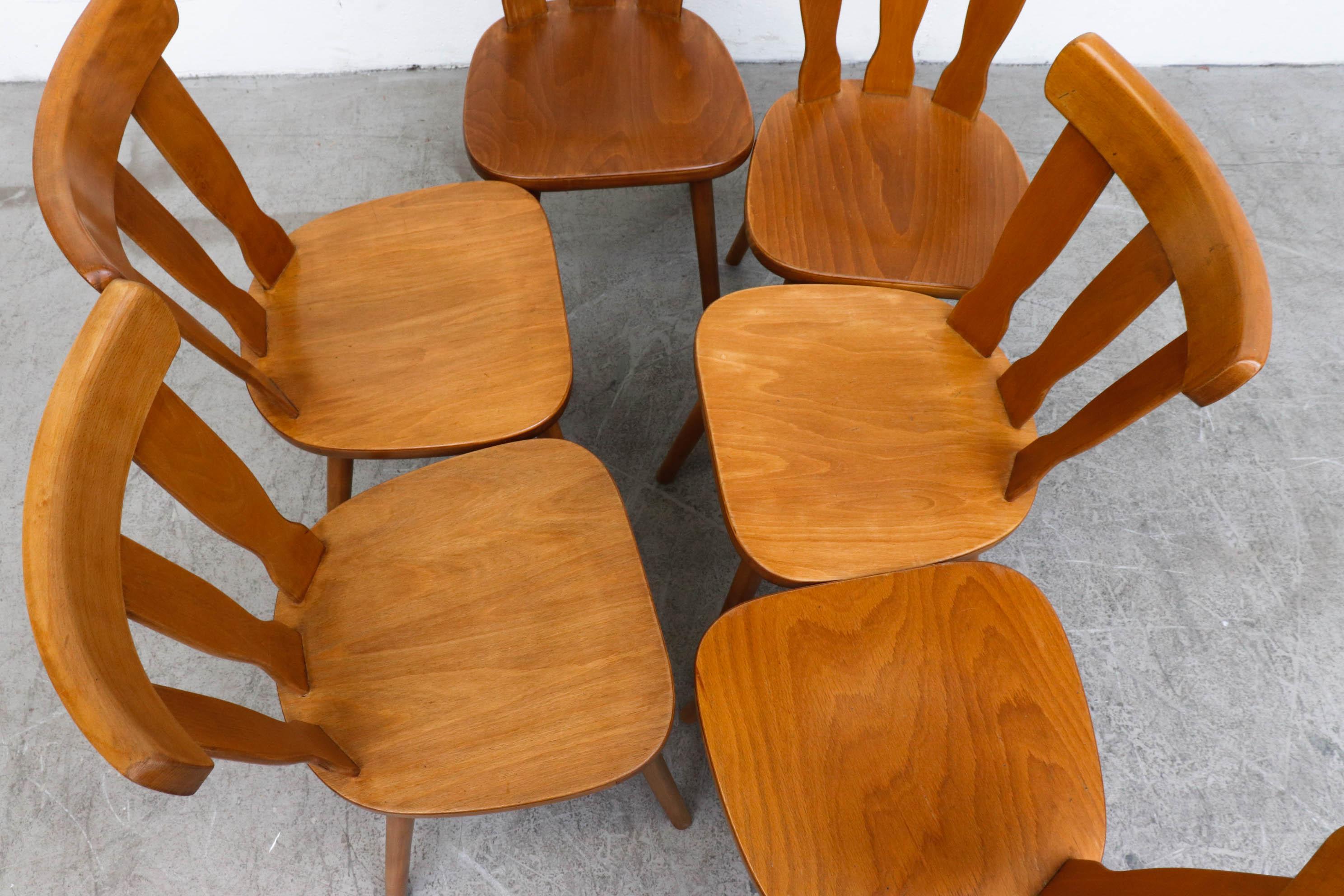 Set of 6 Midcentury Blonde Gilbert Marklund Inspired Brutalist Farm Chairs 2