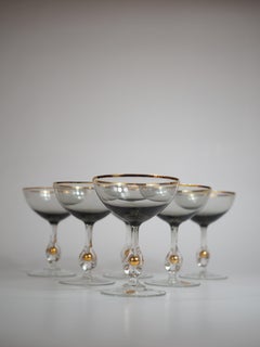 Set of 6 Mid-Century Bohemian Smoke Crystal "Zlatá Zuzana" Champagne Coupes