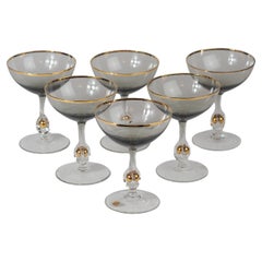 Set of 6 Mid-Century Bohemian Smoke Crystal "Zlatá Zuzana" Champagne Coupes