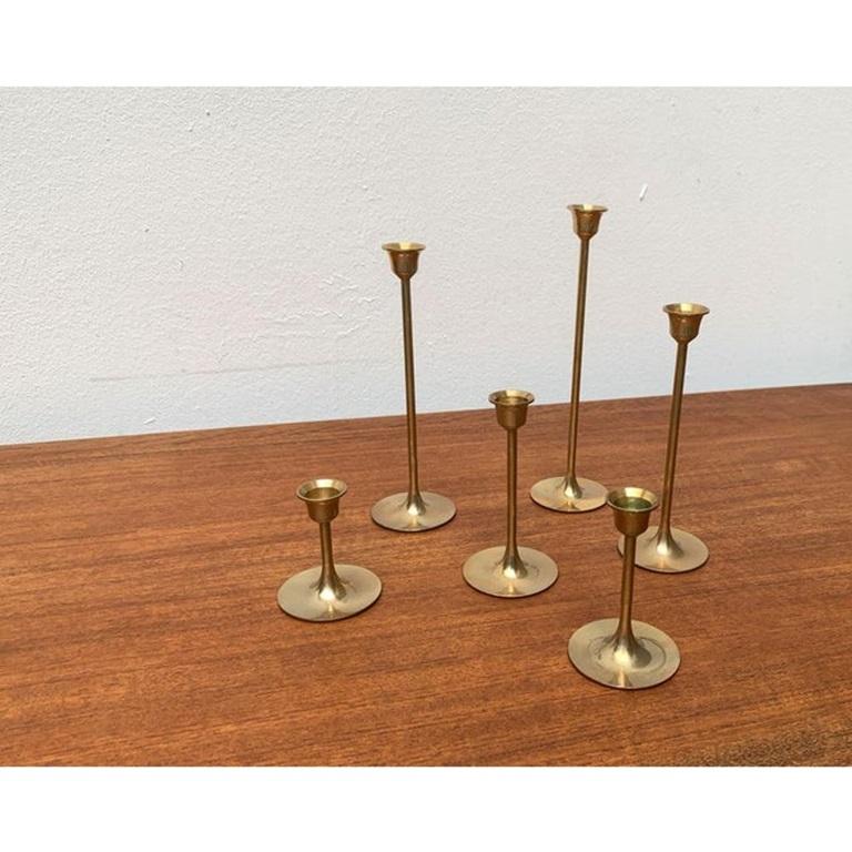 Set di 6 portacandele sottili in ottone di metà secolo, anni '60 in vendita 6