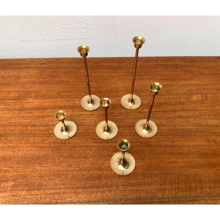 Mid-Century moderno Set di 6 portacandele sottili in ottone di metà secolo, anni '60 in vendita
