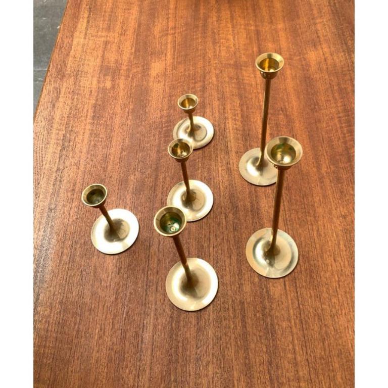 XX secolo Set di 6 portacandele sottili in ottone di metà secolo, anni '60 in vendita