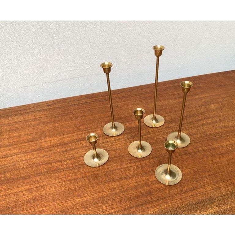 Set di 6 portacandele sottili in ottone di metà secolo, anni '60 in vendita 3
