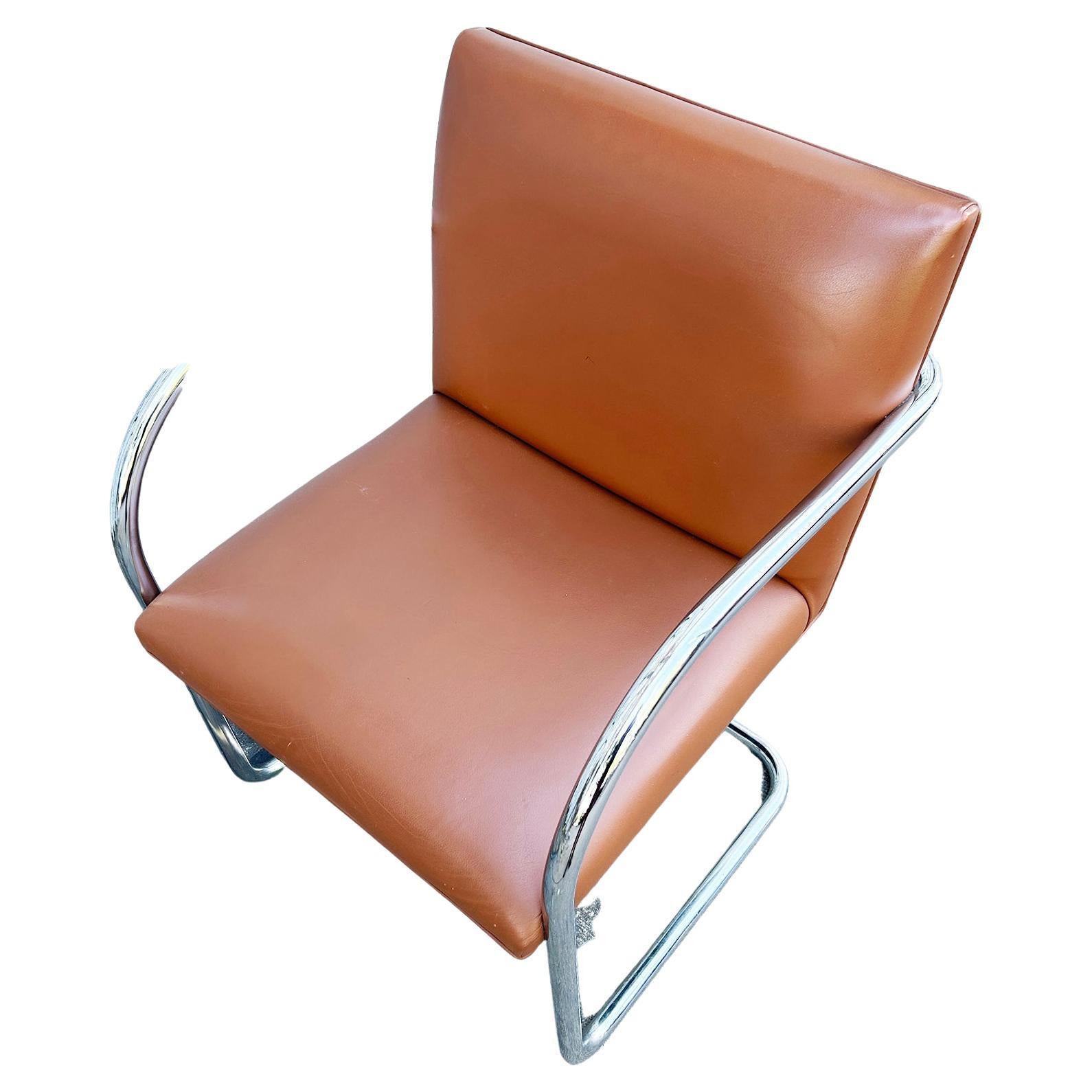 Set of 6 Mid Century Brno Chairs Chrome Cognac Leather 1