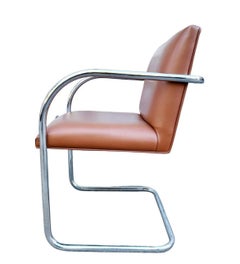 Set of 6 Midcentury Brno Chairs Chrome Cognac Leather