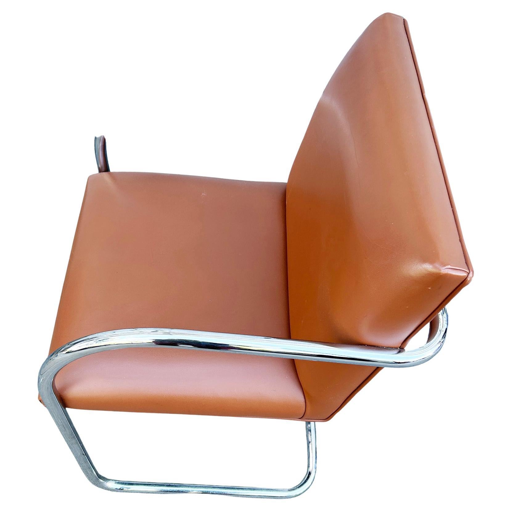 Set of 6 Mid Century Brno Chairs Chrome Cognac Leather 2