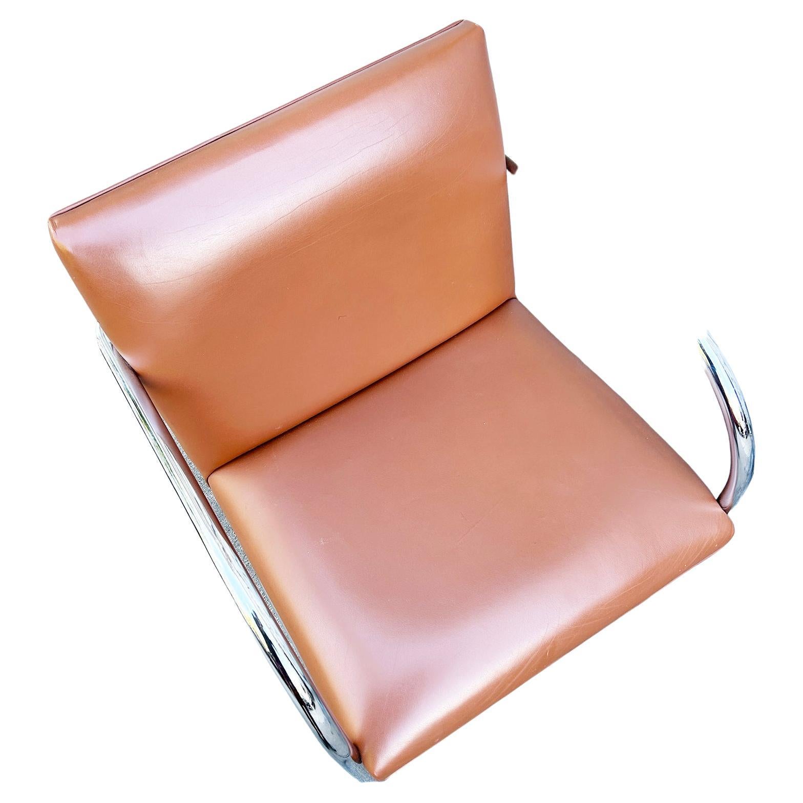20th Century Set of 6 Mid Century Brno Chairs Chrome Cognac Leather