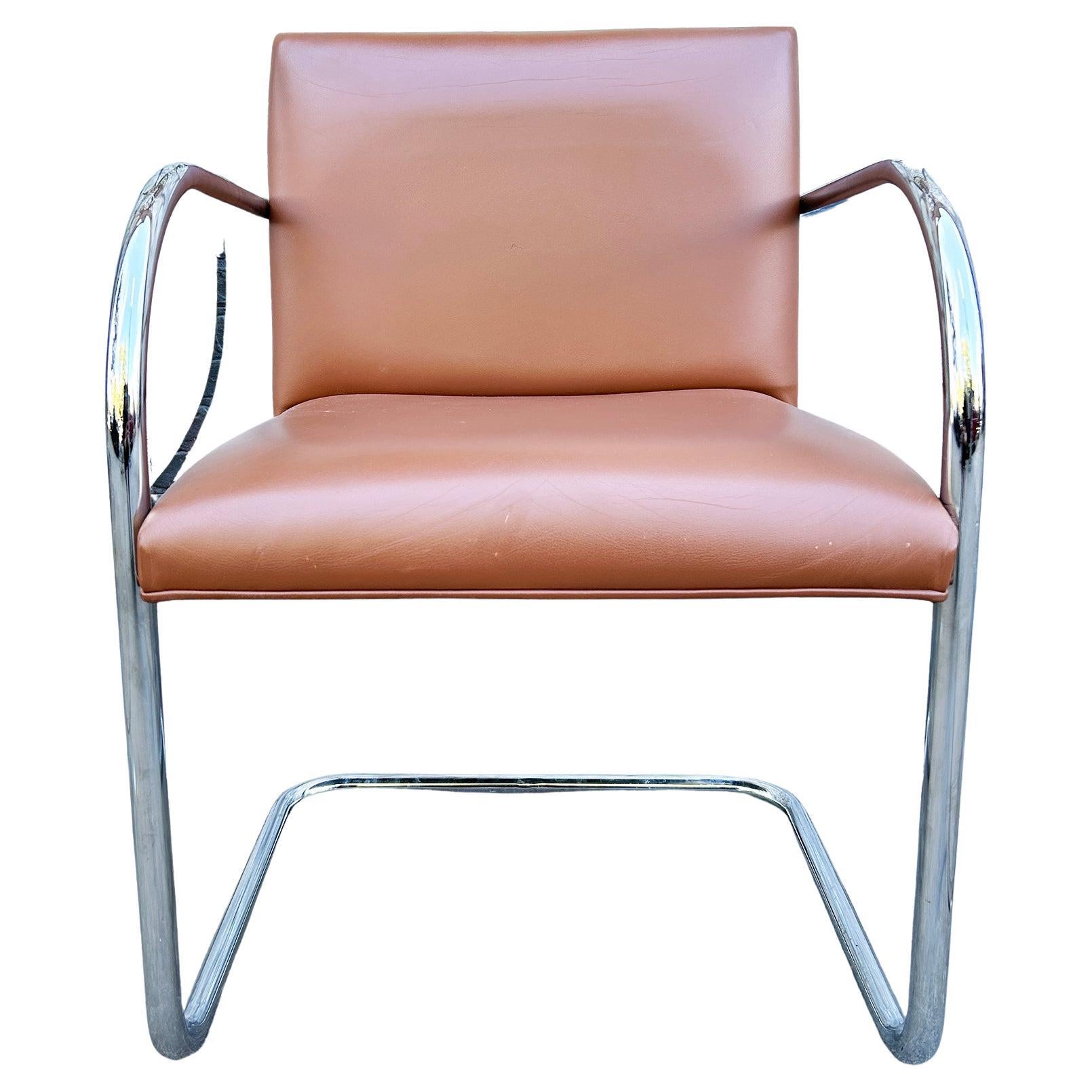 Mid-Century Modern Set of 6 Mid Century Brno Chairs Chrome Cognac Leather