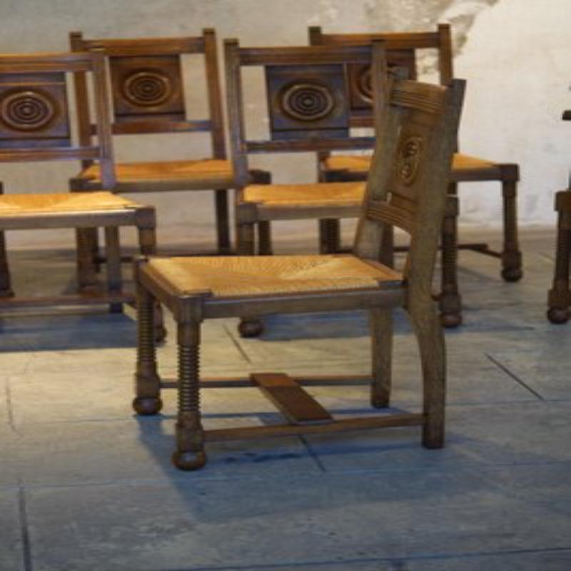 Set di 6 sedie e poltrone brutaliste di metà secolo, anni '50 in vendita 4