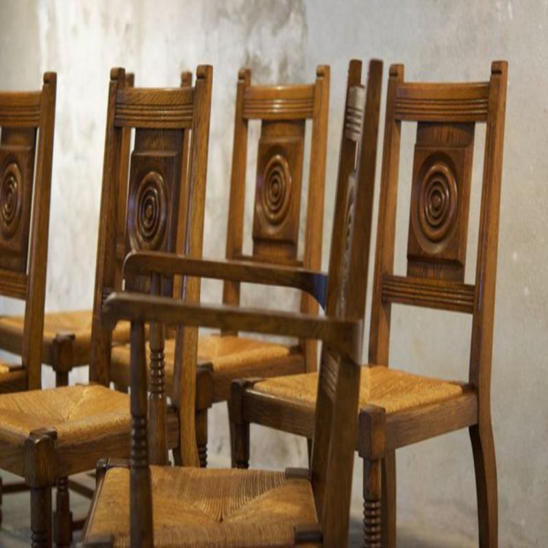 Set di 6 sedie e poltrone brutaliste di metà secolo, anni '50 in vendita 10