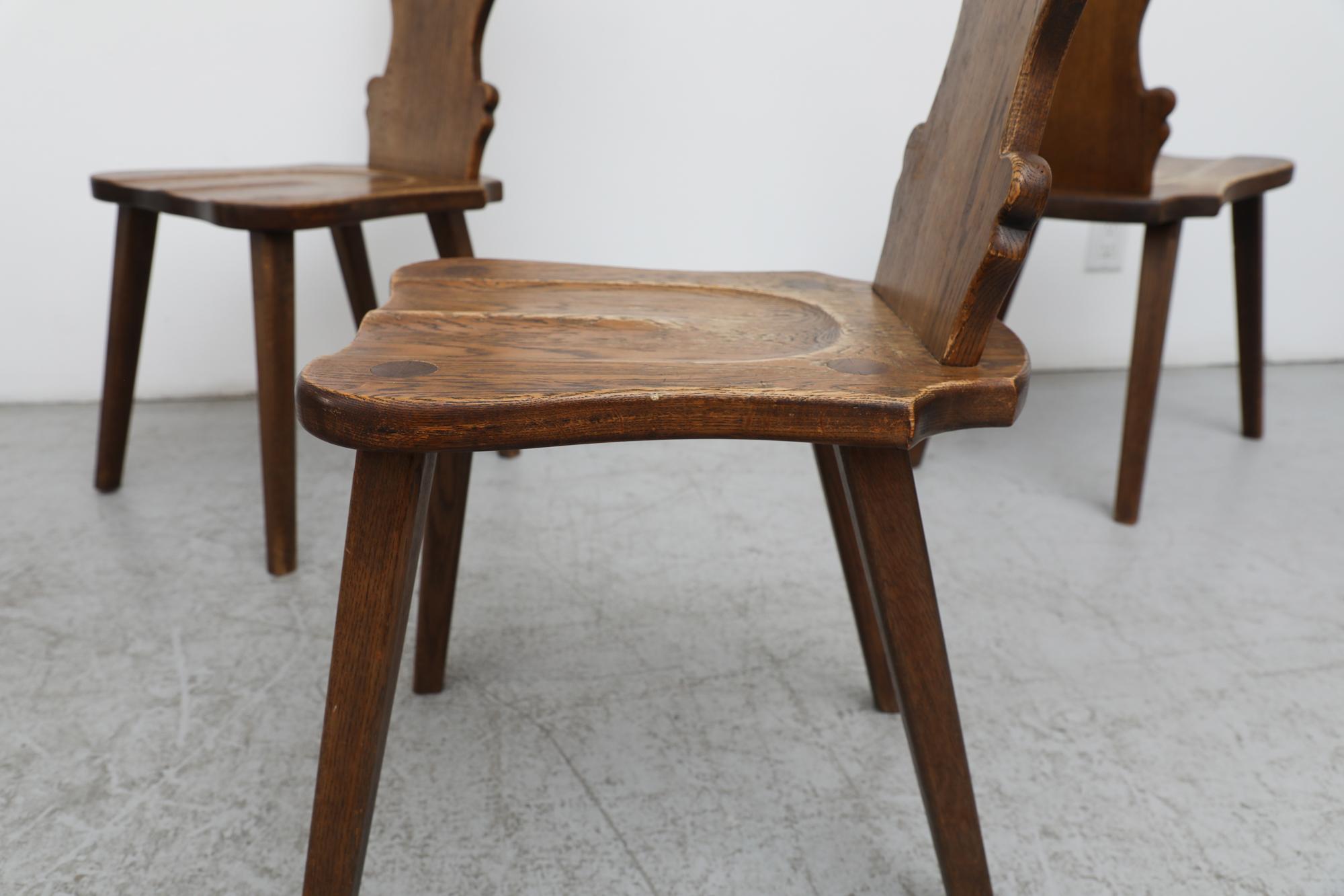 Set of 6 Tyrolean Style Mid-Century Brutalist Organic Carved Dark Oak Chairs For Sale 6